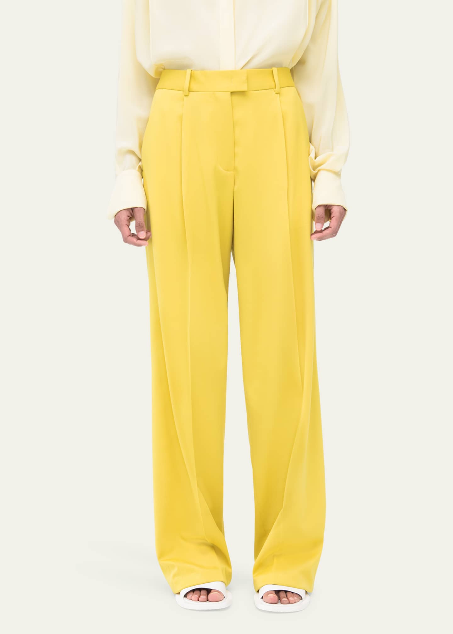 Another Tomorrow Pleated Wide-Leg Wool Pants Image 4 of 5