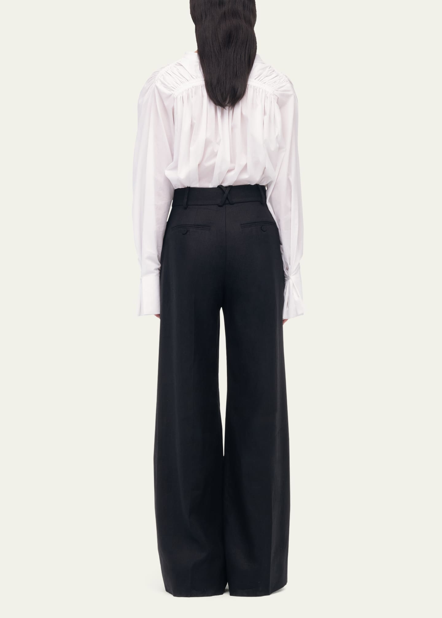 Another Tomorrow Pleated Front Wide-Leg Linen Trousers Image 3 of 5