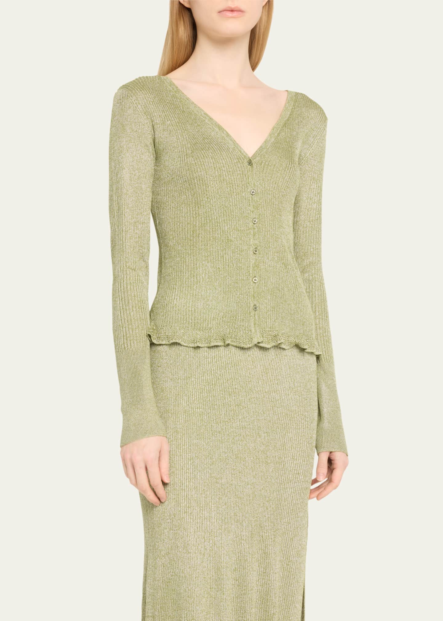 Majestic Filatures Viscose Metallic Rib V-Neck Cardigan - Bergdorf Goodman