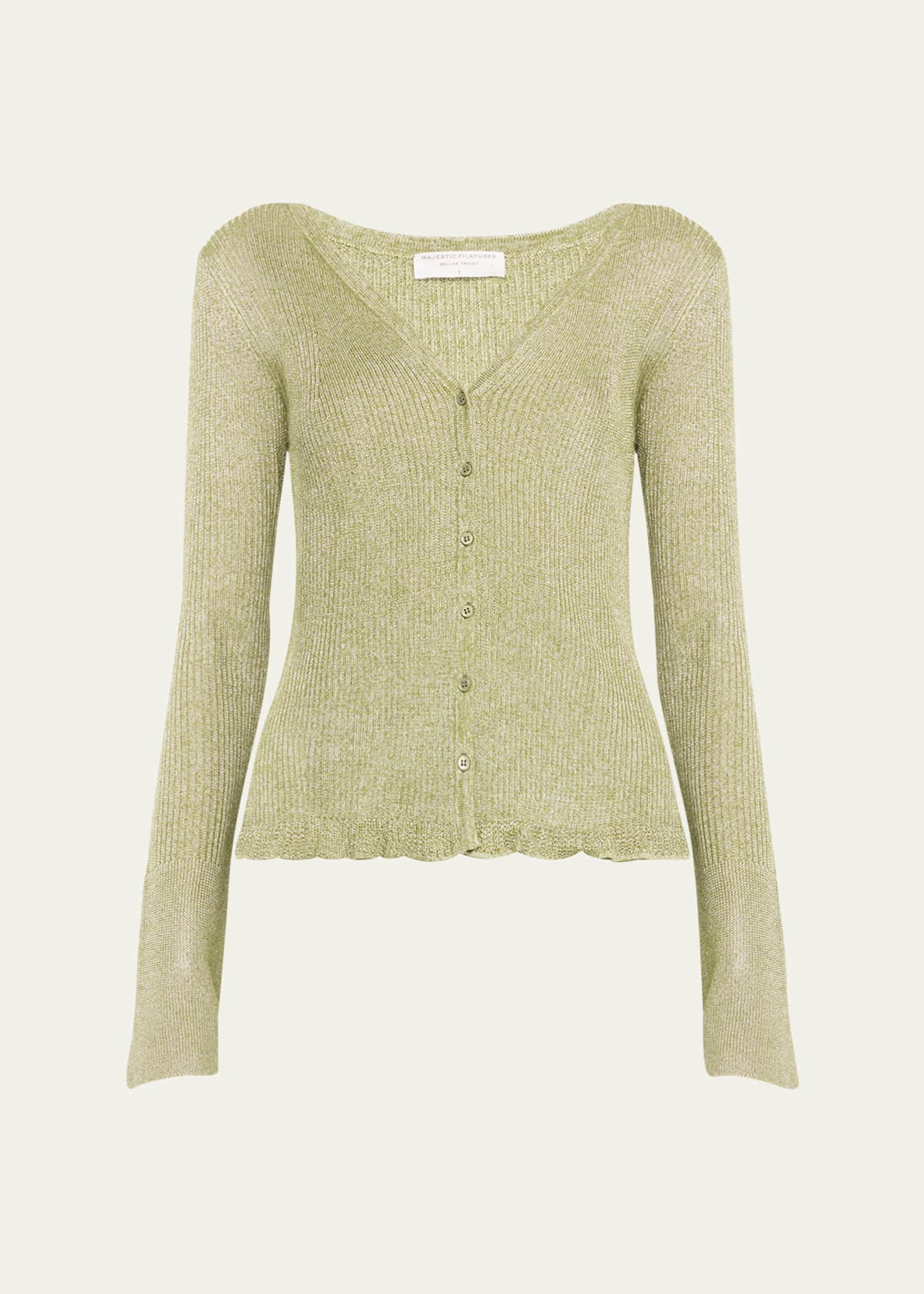 Majestic Filatures Viscose Metallic Rib V-Neck Cardigan - Bergdorf Goodman