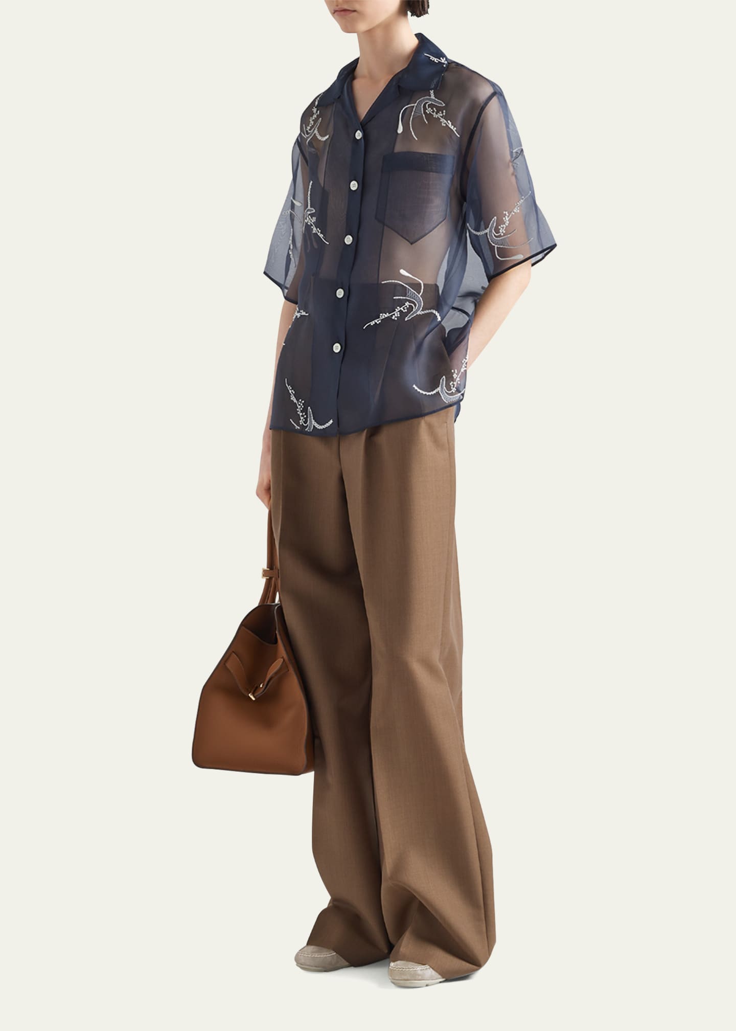 Prada Floral Organza Button Down Silk Shirt Image 2 of 5