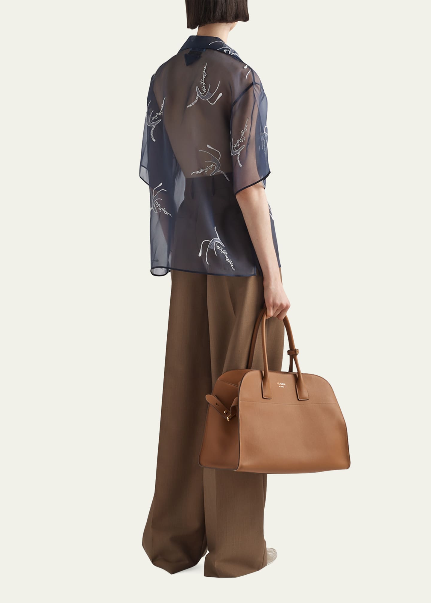 Prada Floral Organza Button Down Silk Shirt Image 3 of 5