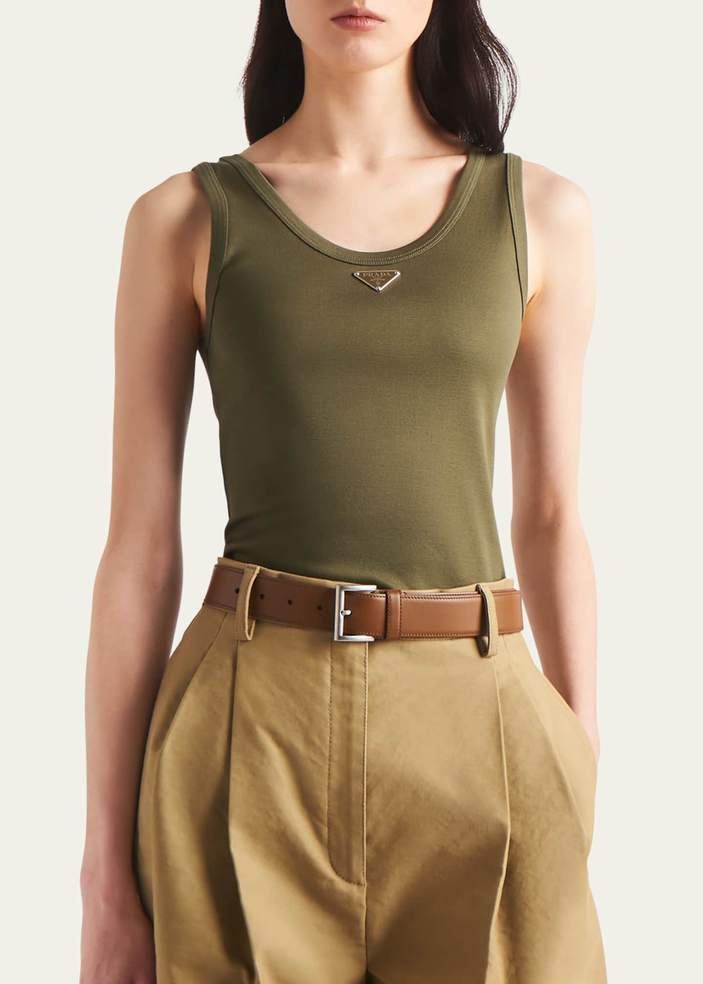 Prada Metal Logo Ribbed Jersey Tank Top Image 4 of 5