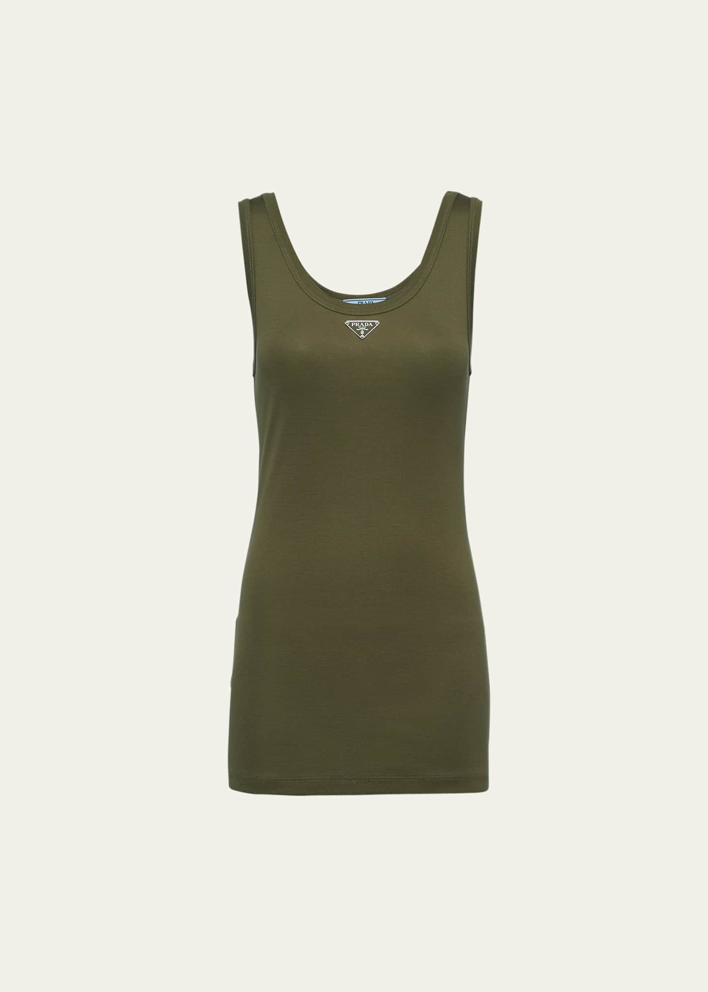 【美品】 Prada Goodman Bergdorf - Top Tank Jersey Ribbed Logo Metal トップス