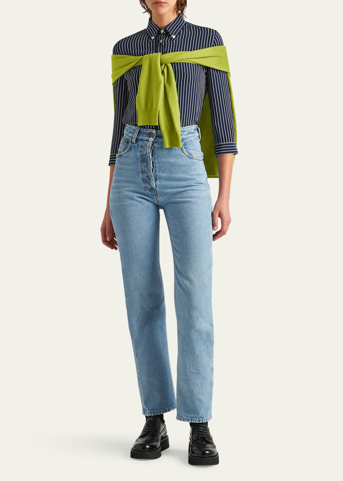 Prada Denim Bleached Straight Leg Pants - Bergdorf Goodman