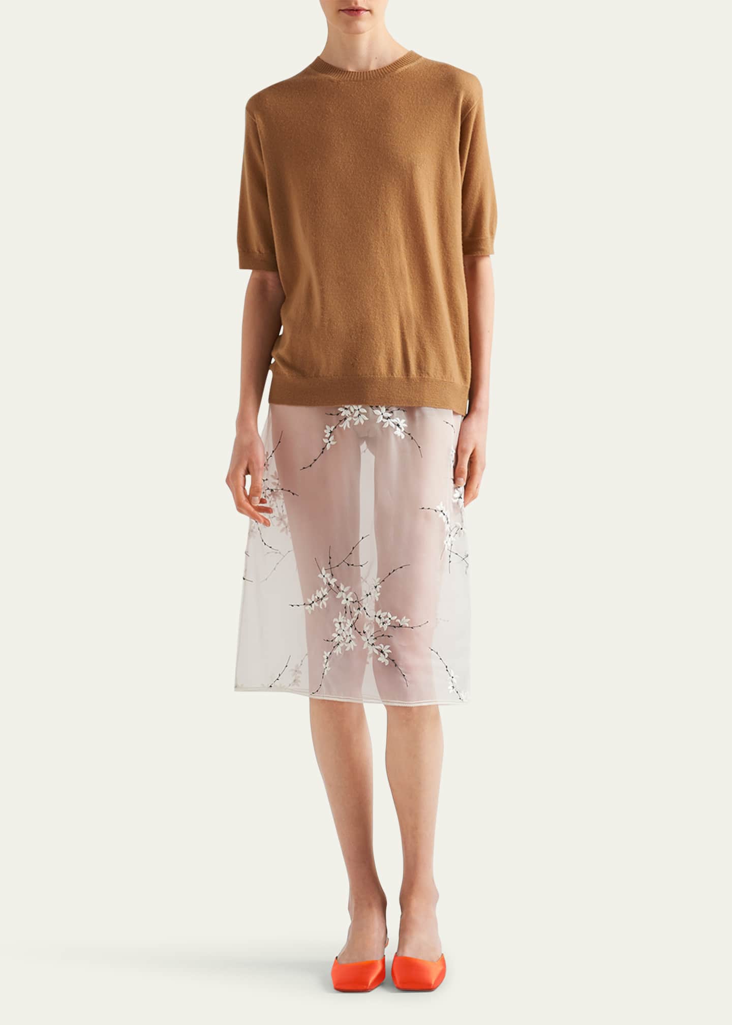Prada Organza Floral Embroidered Midi Skirt