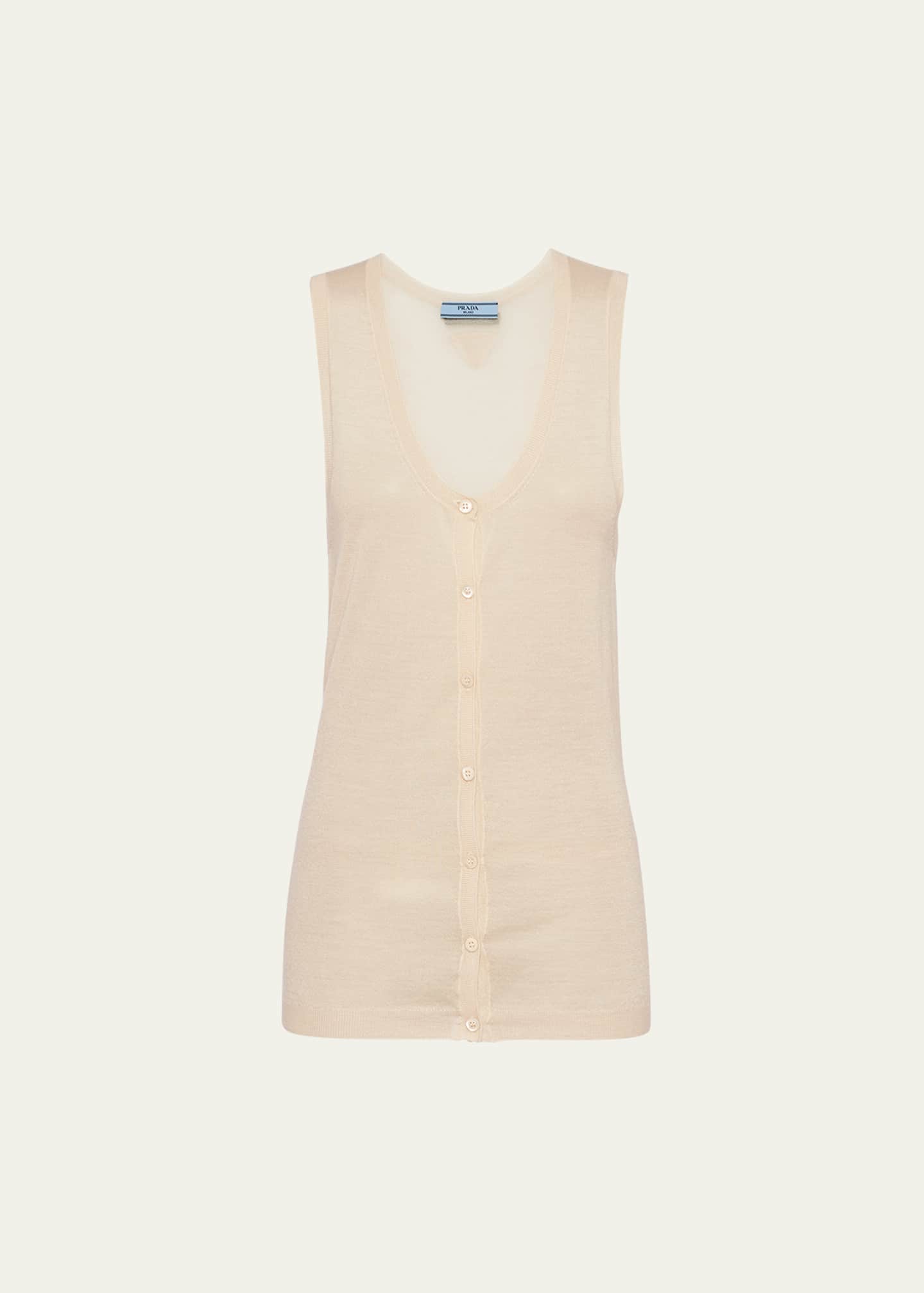 Prada Button Down Superfine Cashmere Tank Top Image 1 of 3