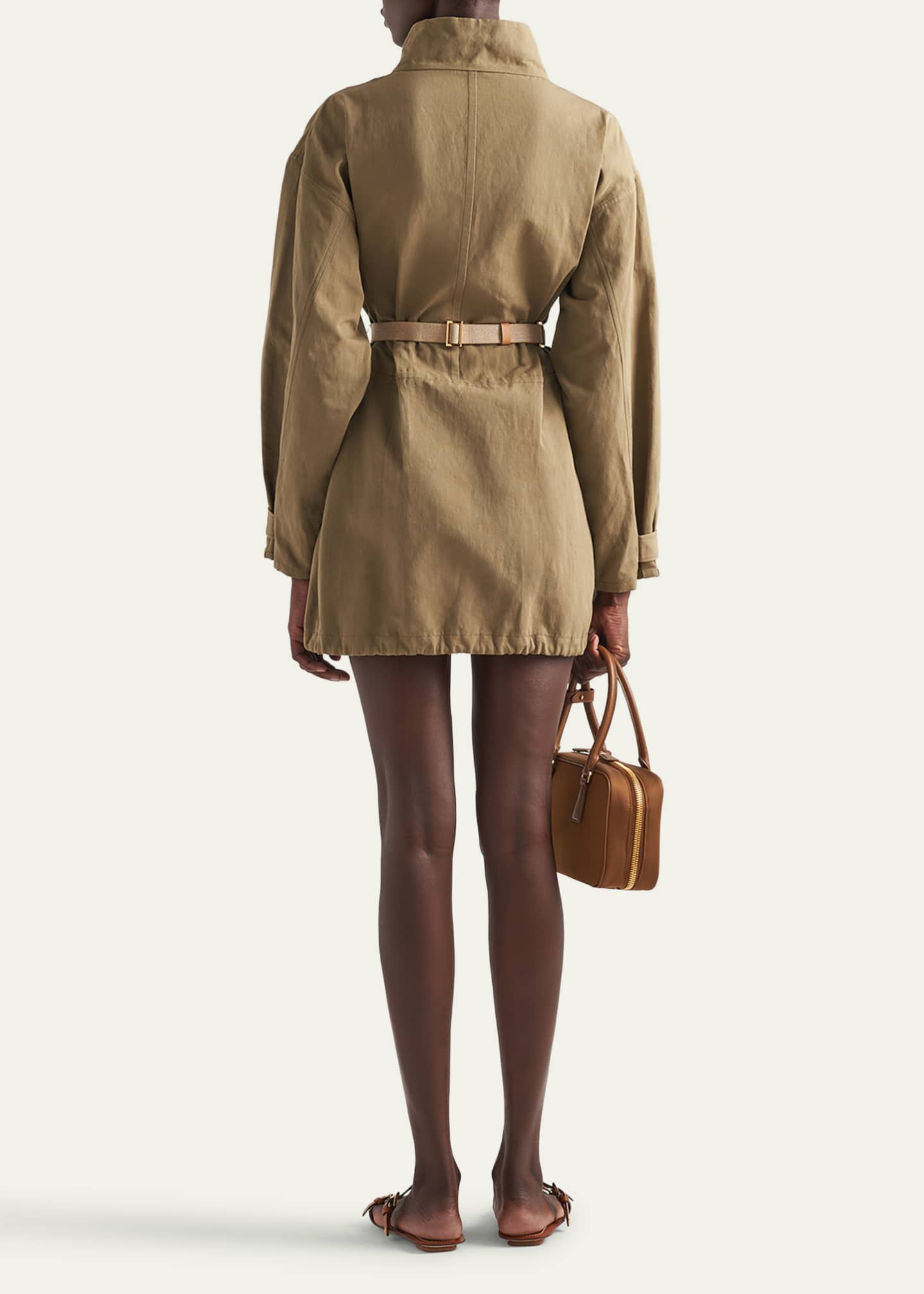 Prada Drawstring Belted Panama Cotton Mini Dress Image 3 of 4