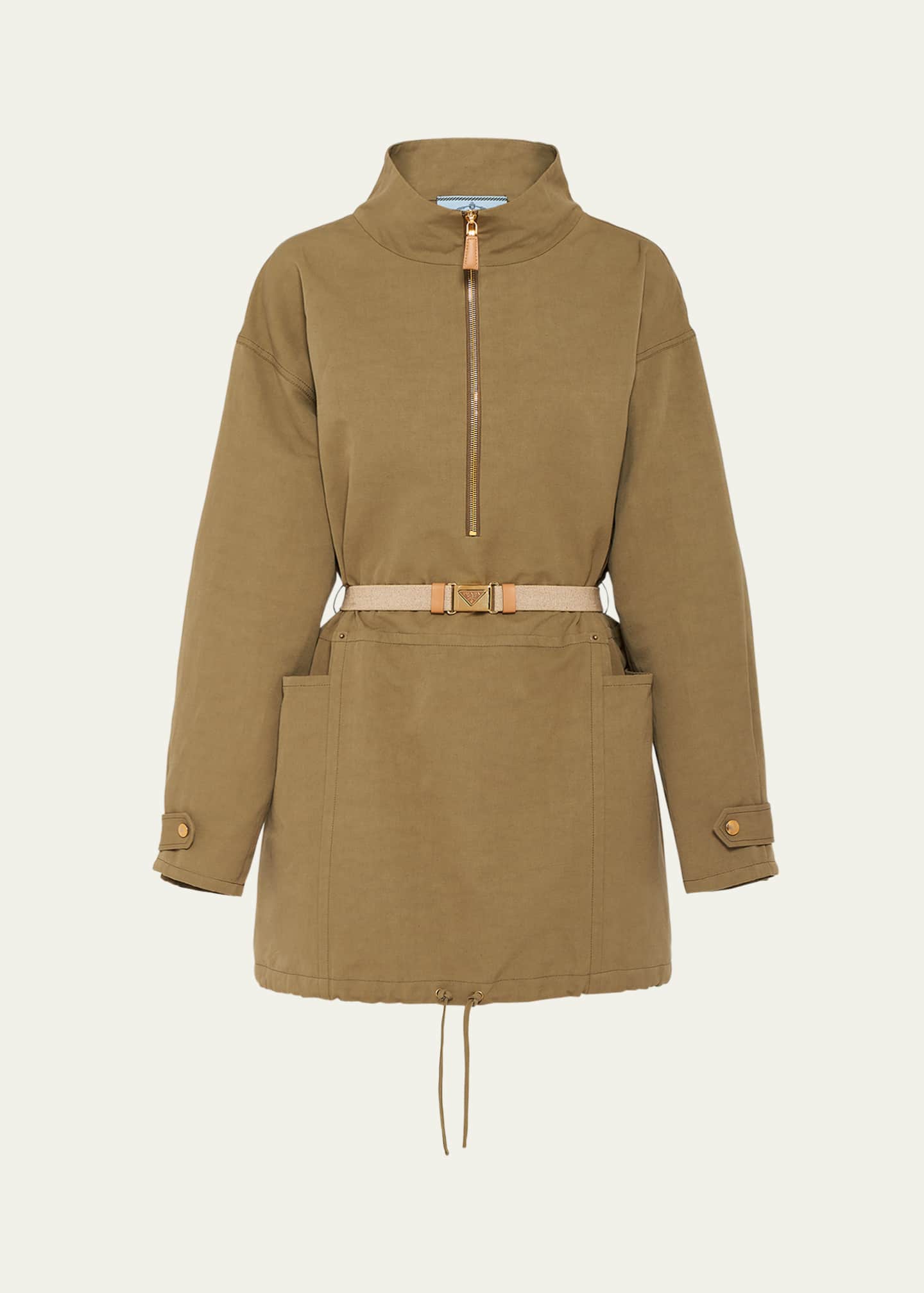 Prada Drawstring Belted Panama Cotton Mini Dress Image 1 of 4