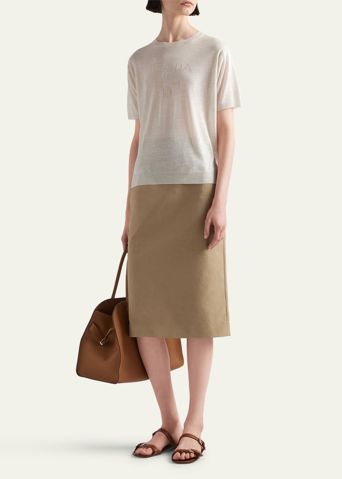 Prada Intarsia Logo Silk Linen Knit Shirt Image 2 of 4