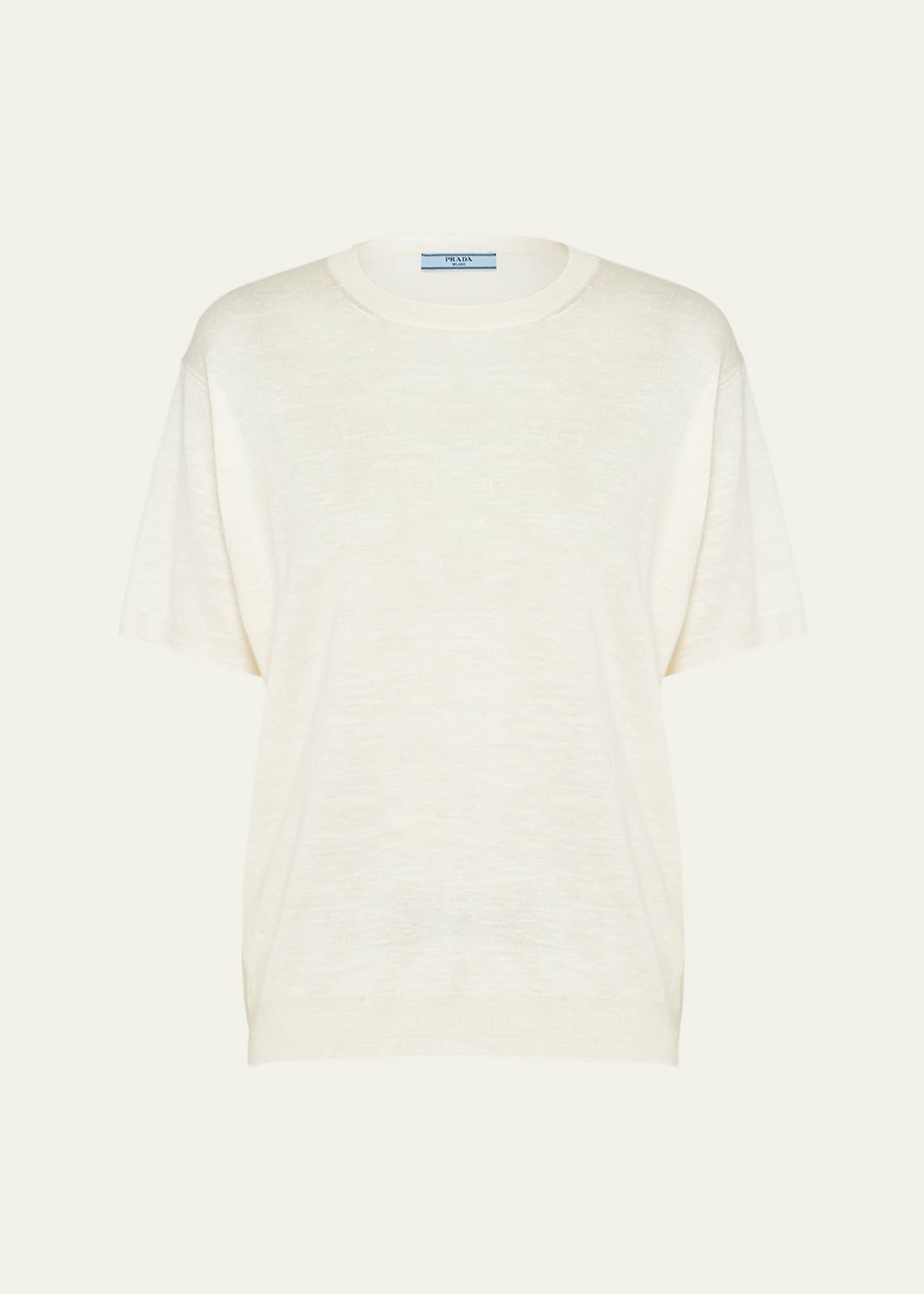 Prada Intarsia Logo Silk Linen Knit Shirt Image 1 of 4