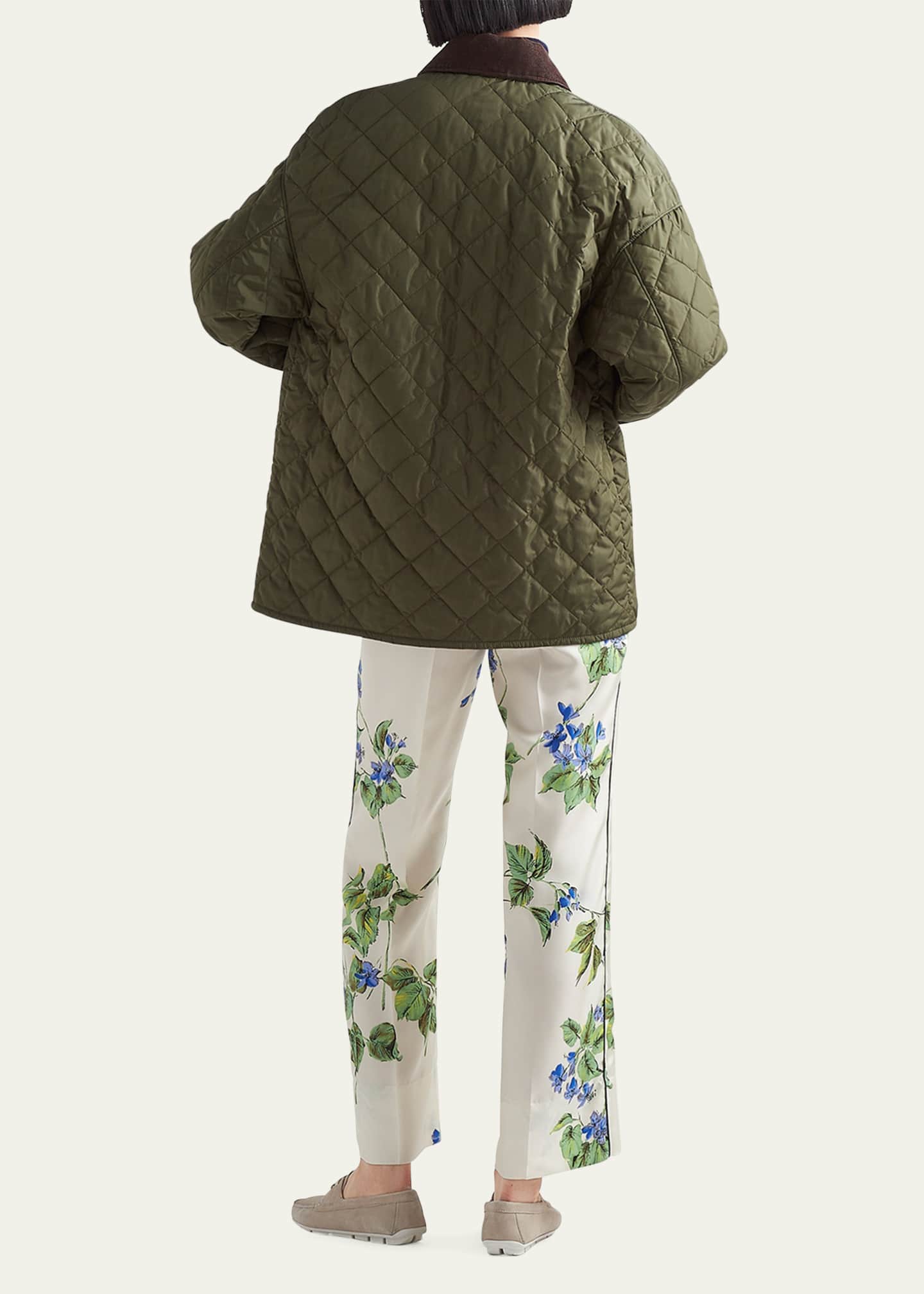 Prada Viola-Print Bootcut Silk Pants Image 3 of 4
