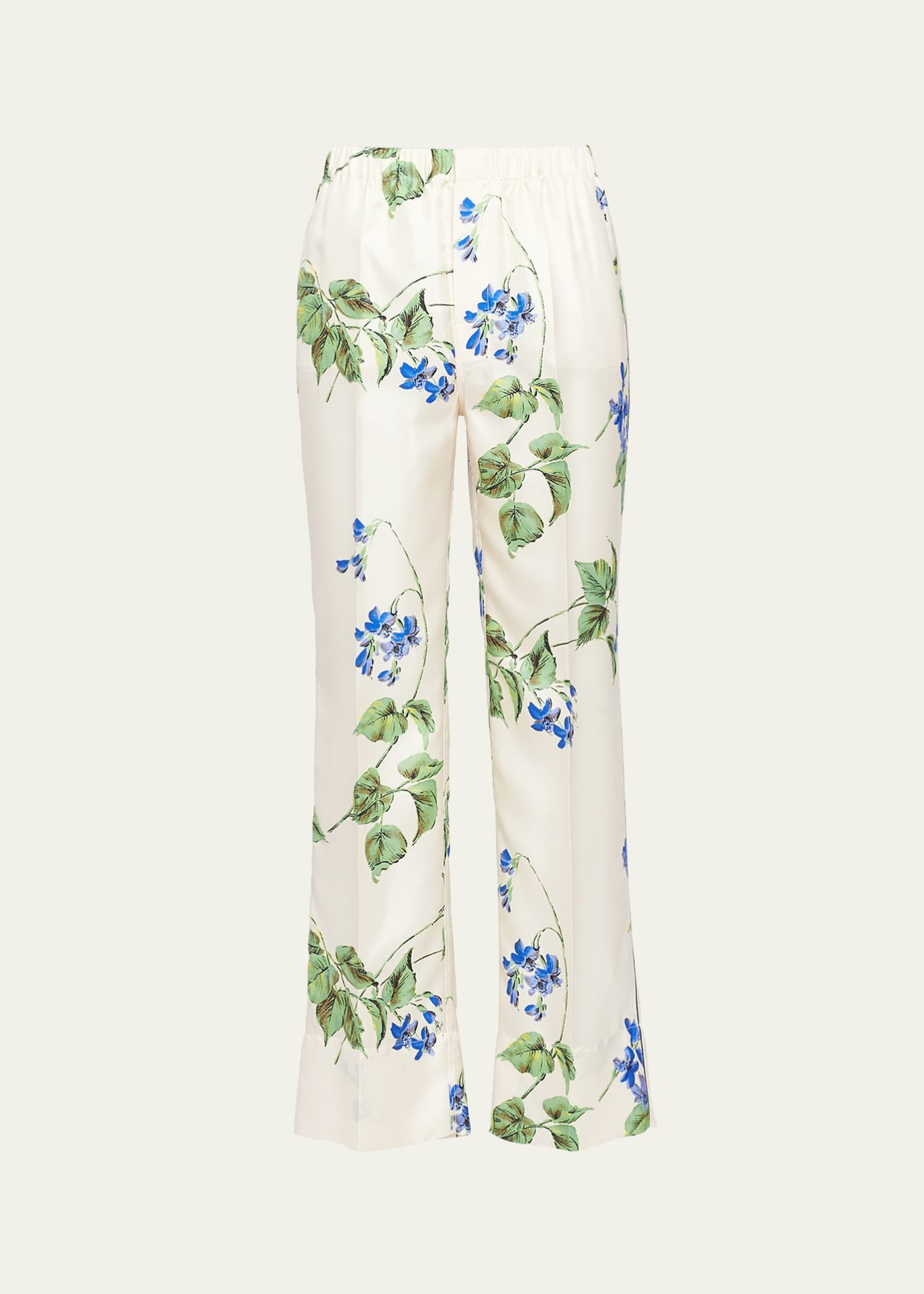 Prada Viola-Print Bootcut Silk Pants Image 1 of 4