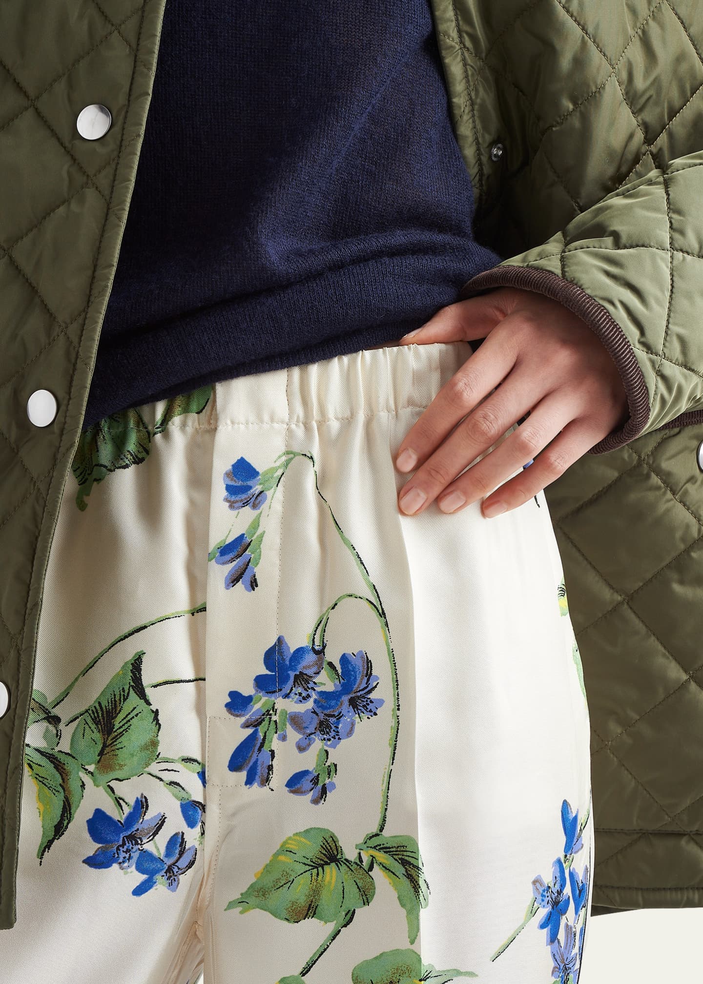 Prada Viola-Print Bootcut Silk Pants Image 4 of 4