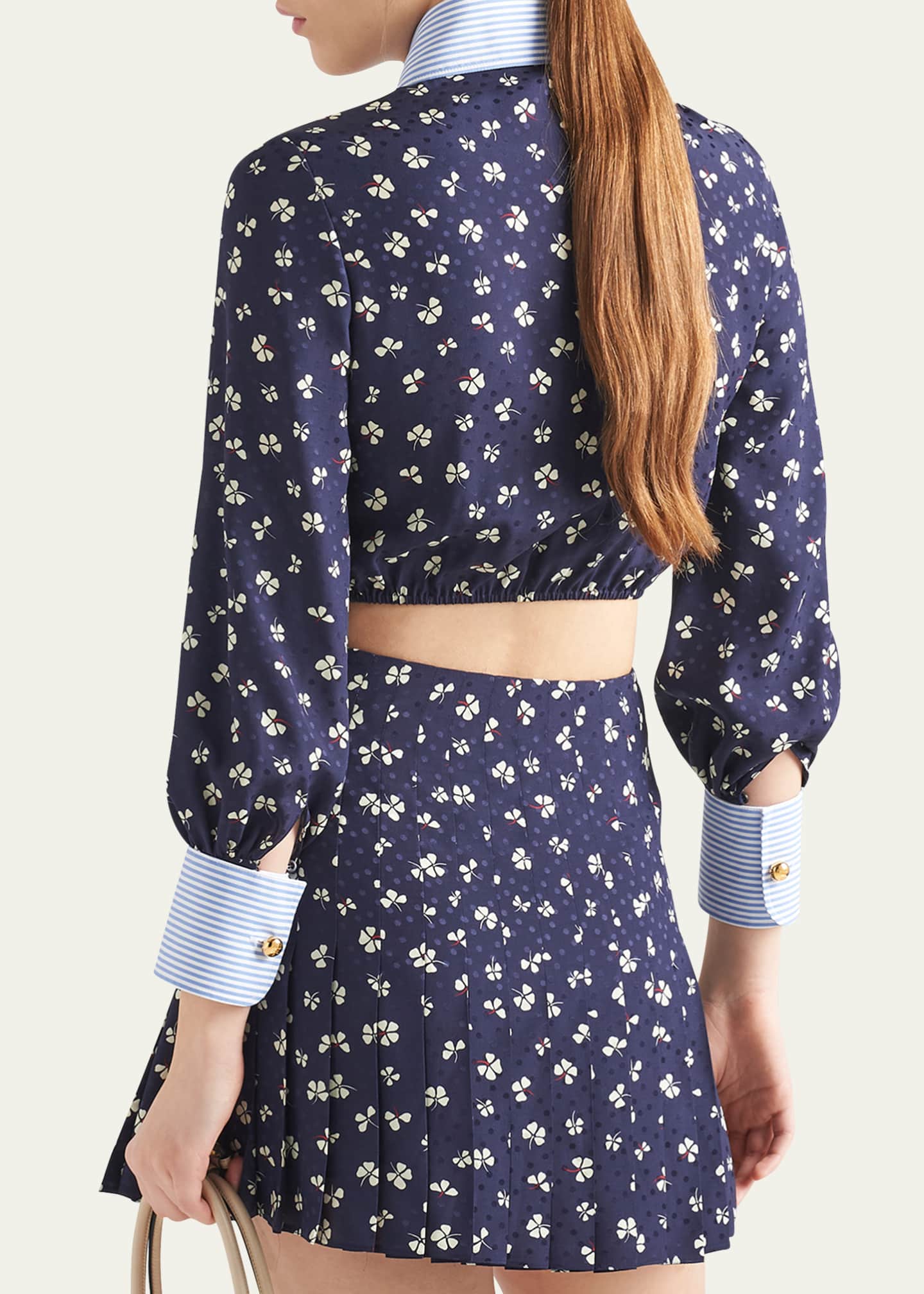 Prada Mixed-Print Crop Button Down Silk Shirt Image 3 of 5