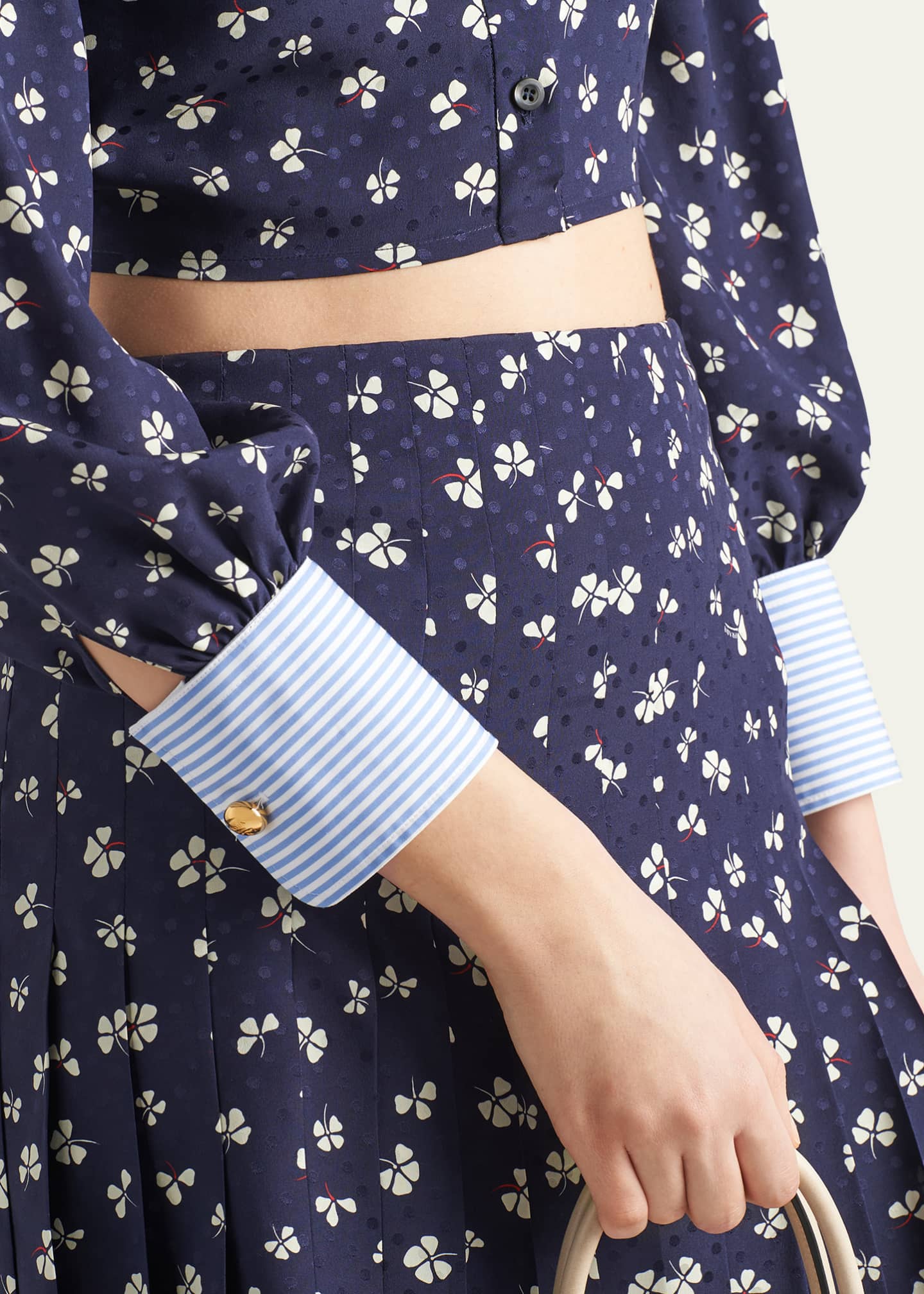 Prada Mixed-Print Crop Button Down Silk Shirt Image 5 of 5
