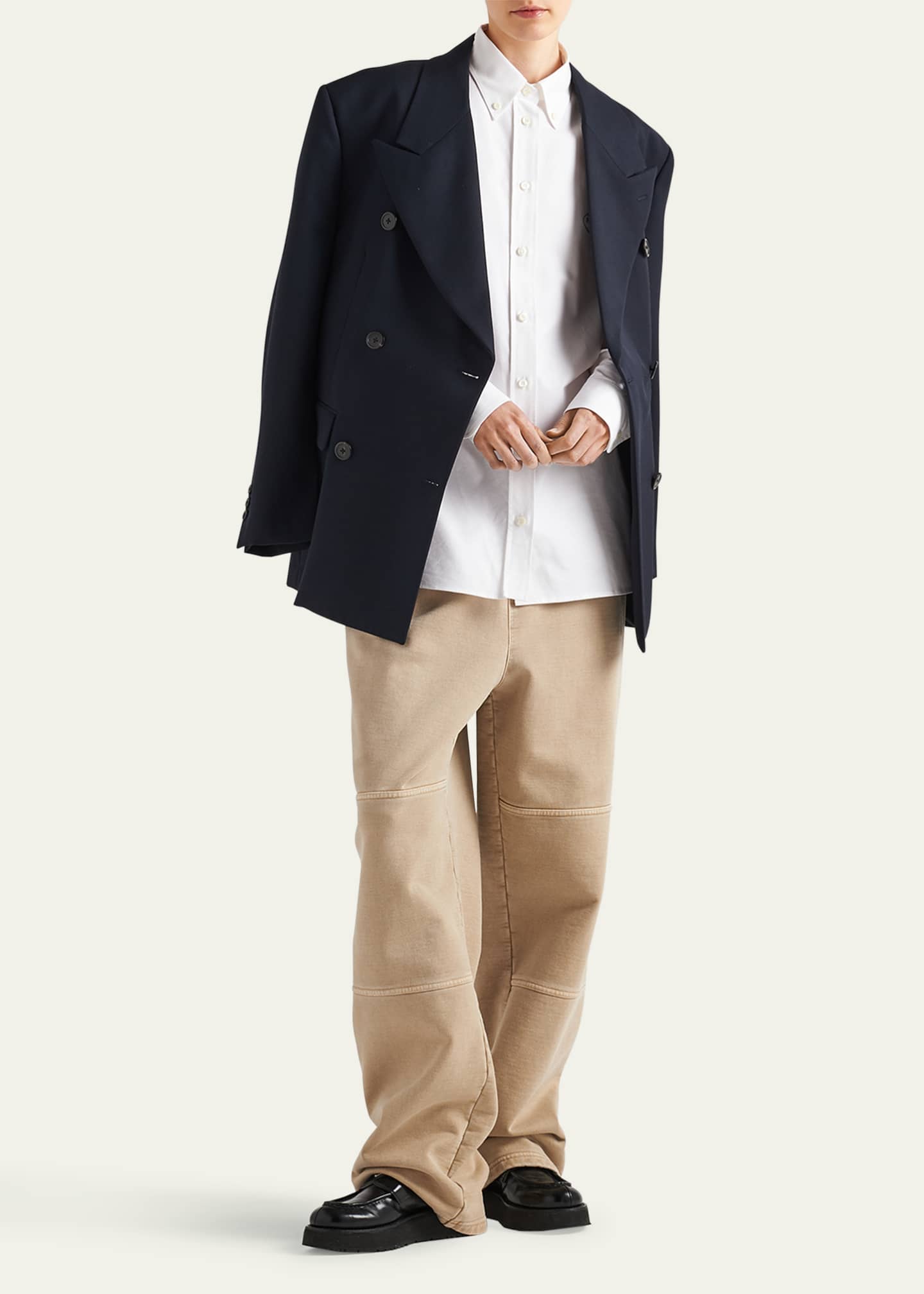 Prada Logo-Embroidered Oxford Menswear Shirt Image 2 of 3