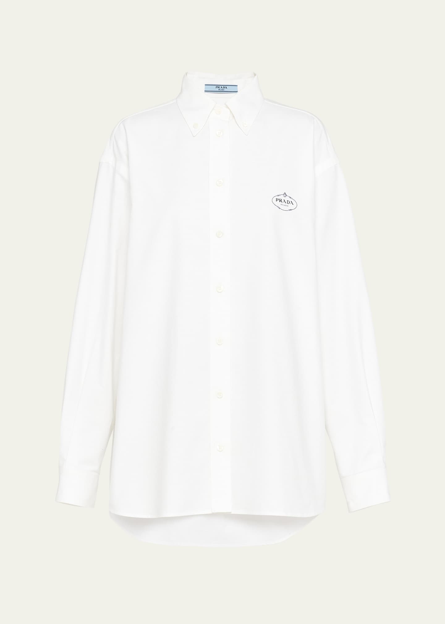 Prada Logo-Embroidered Oxford Menswear Shirt Image 1 of 3