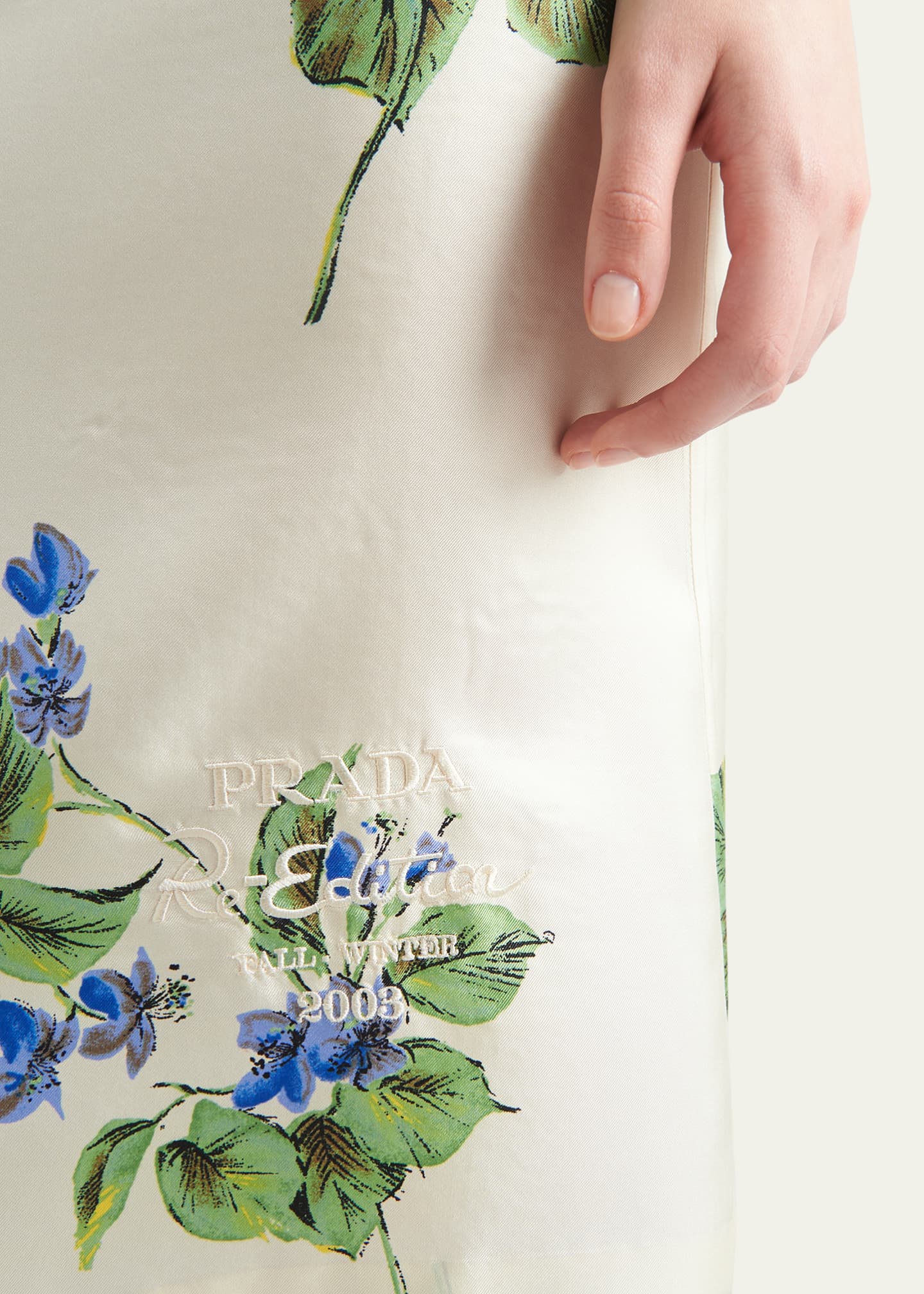 Prada Viola Floral-Print Silk Short-Sleeve Midi Dress Image 4 of 4