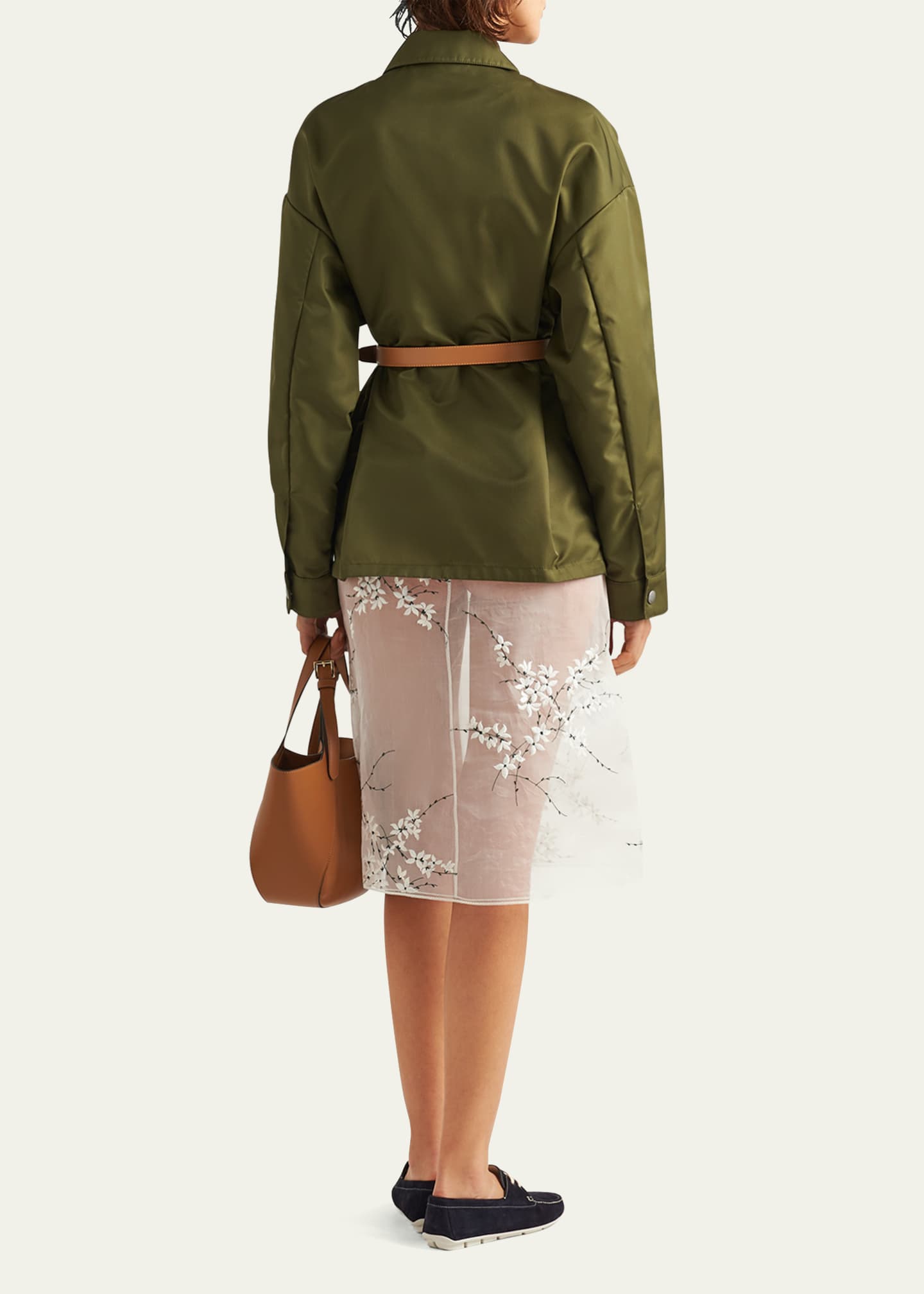 Prada Re-Nylon Leather Belted Jacket Image 3 of 4