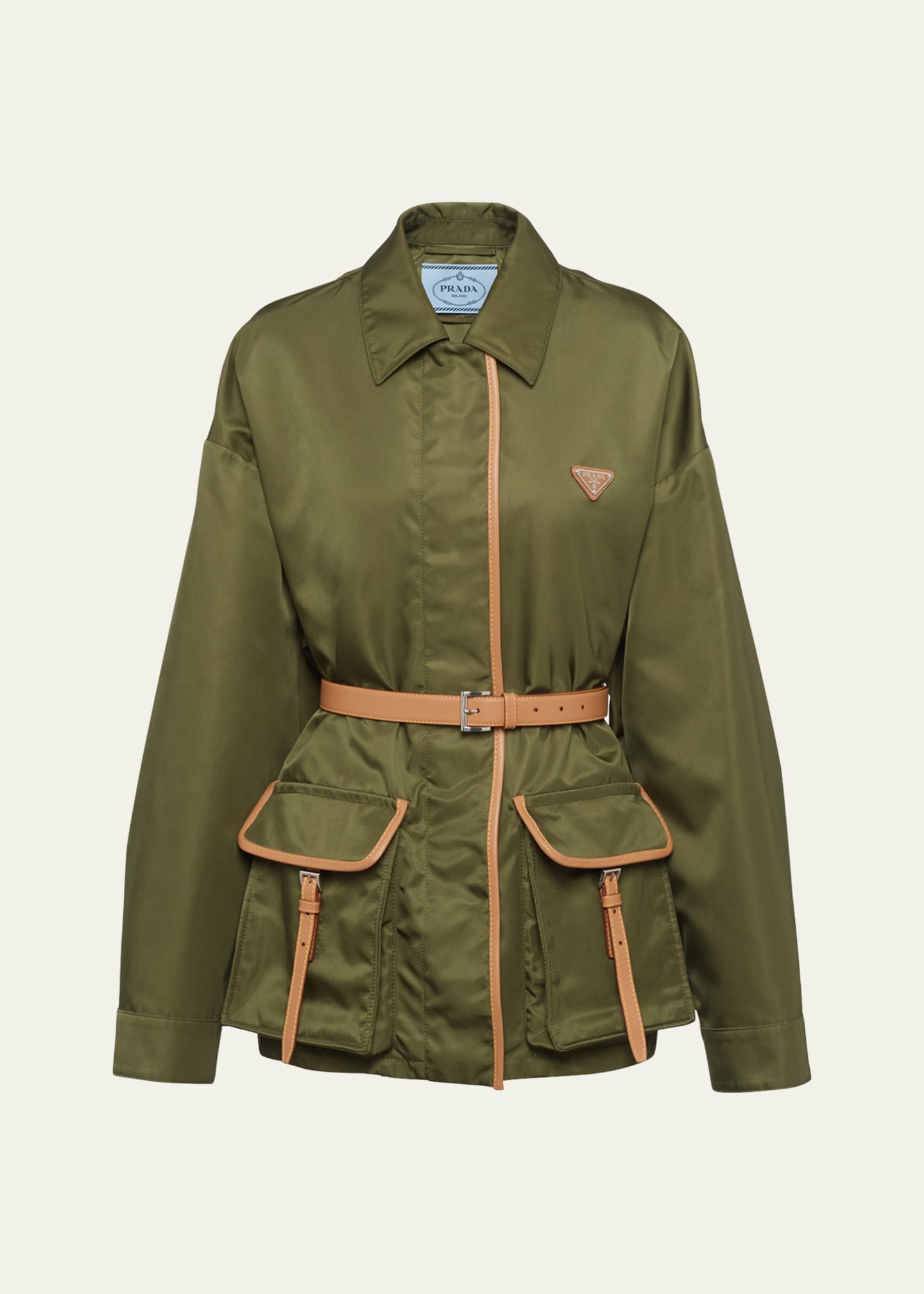 Prada Re-Nylon Leather Belted Jacket - Bergdorf Goodman