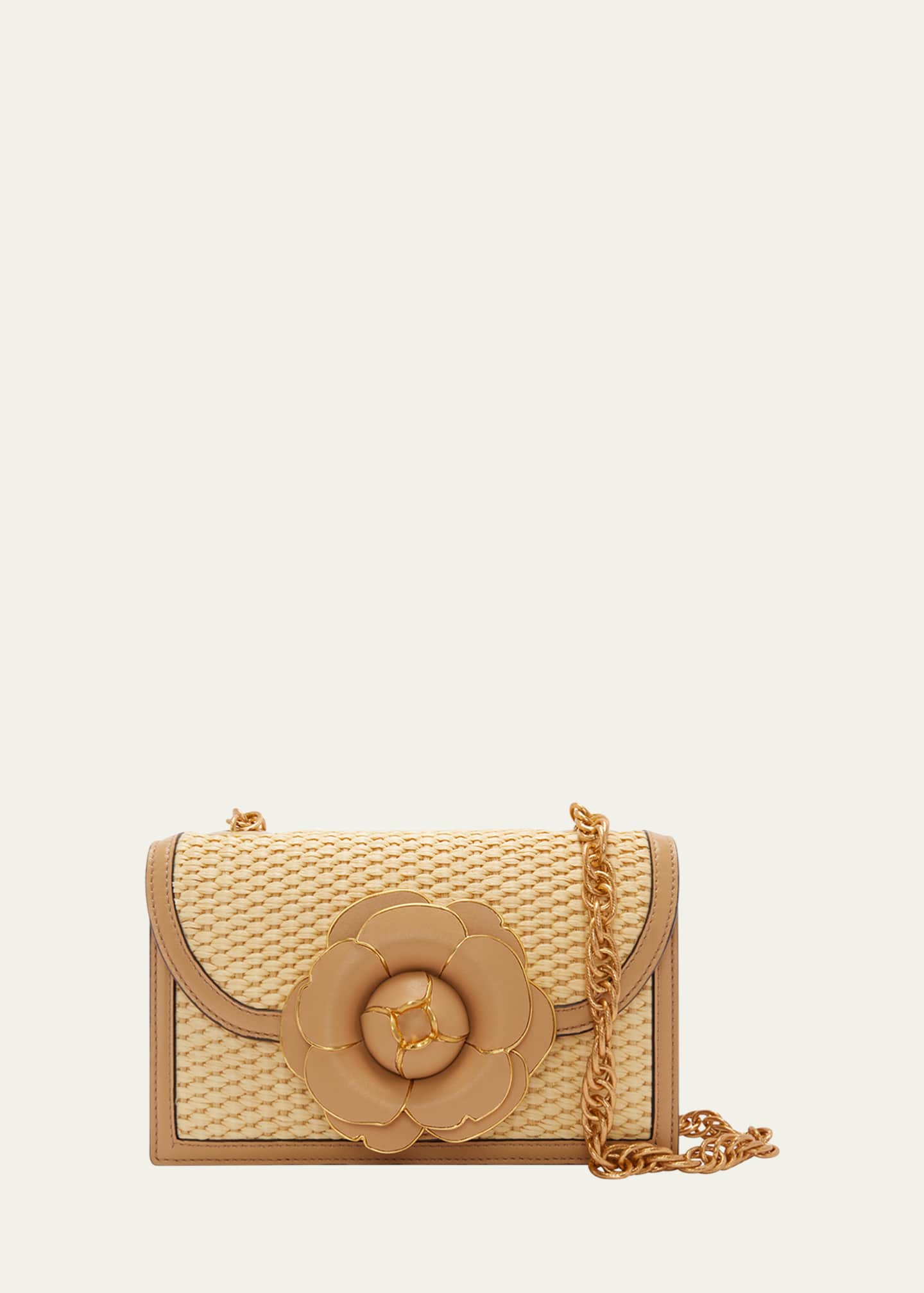 Oscar de la Renta Classic Tro Flower Raffia Crossbody Bag