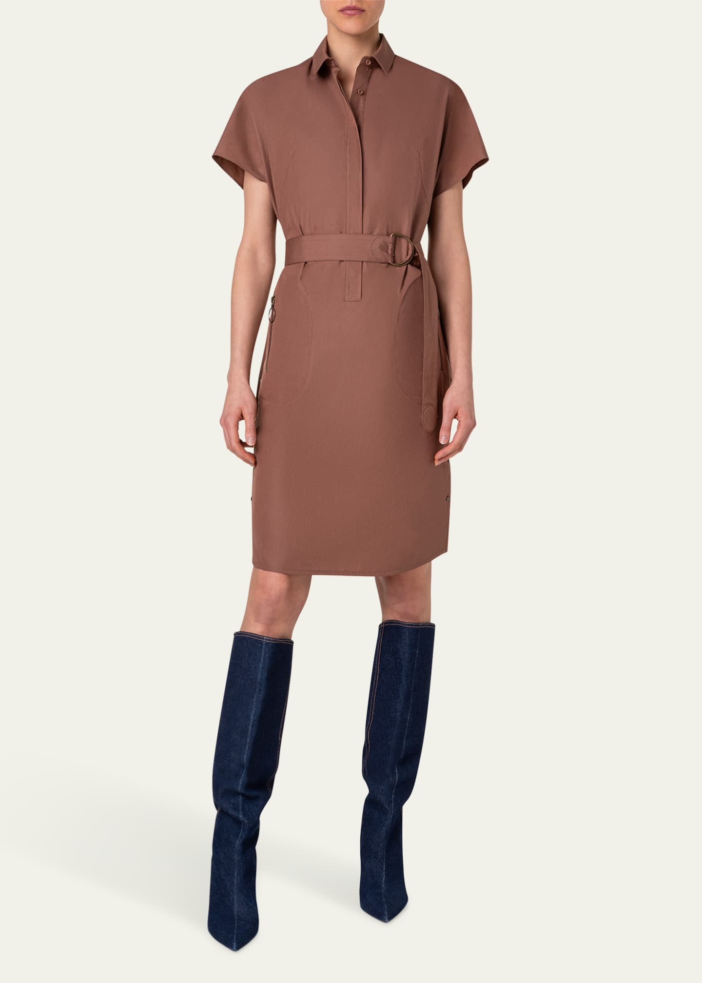 Cotton Poplin Shirtdress with Belted Waist