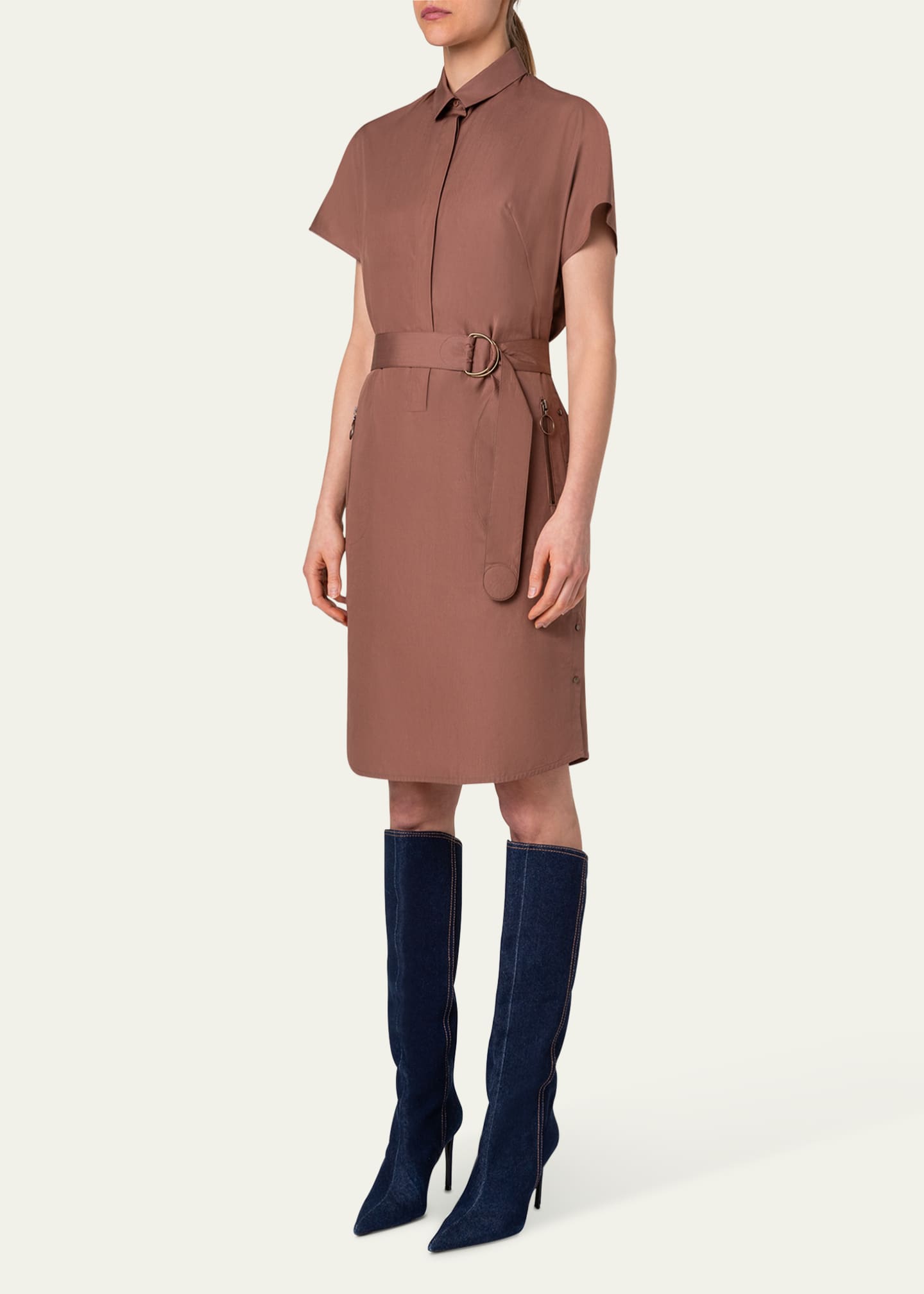 Cotton Poplin Shirtdress with Belted Waist