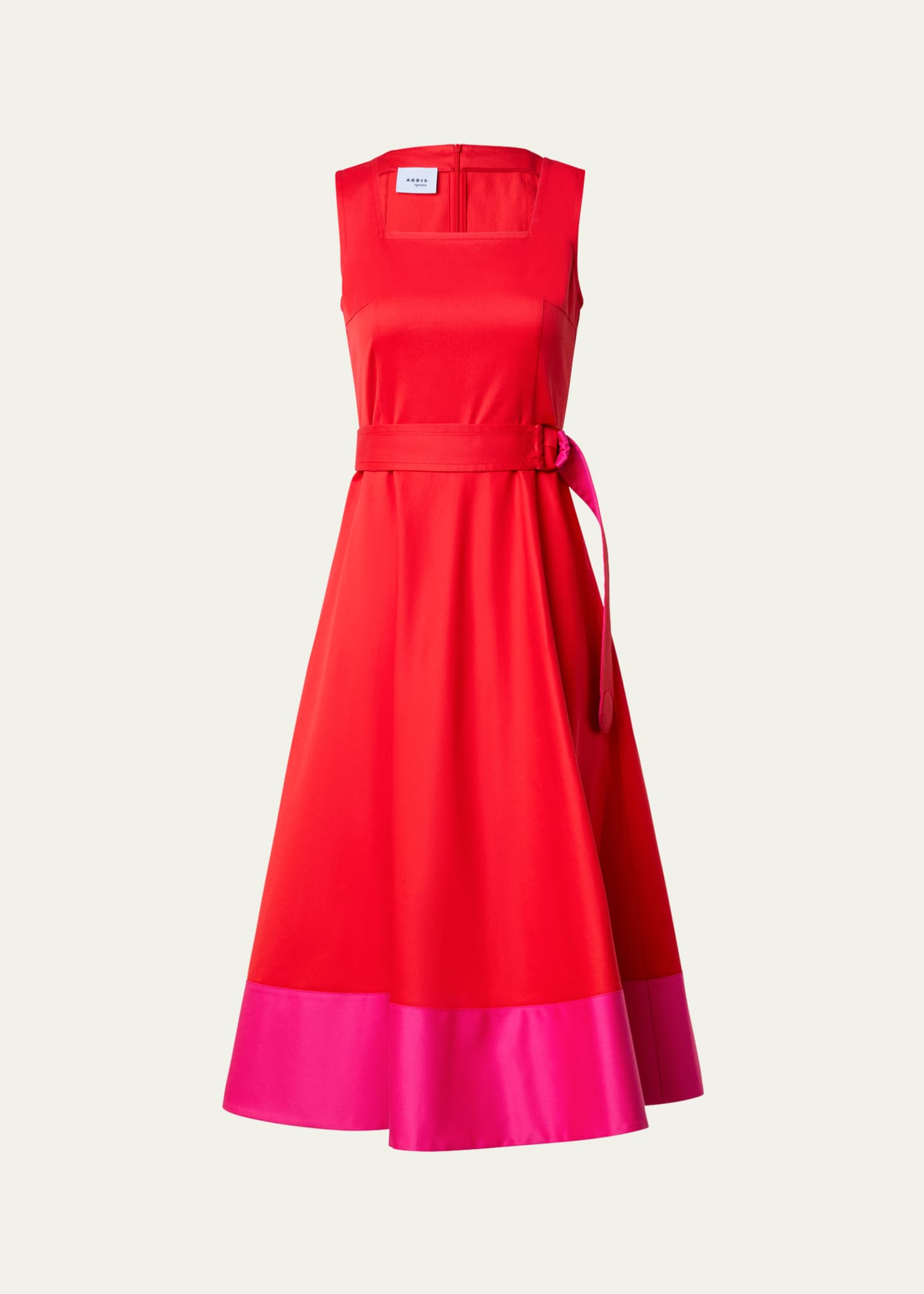 Akris punto Cotton Poplin Colorblock Midi Dress with Belted Waist Bergdorf Goodman
