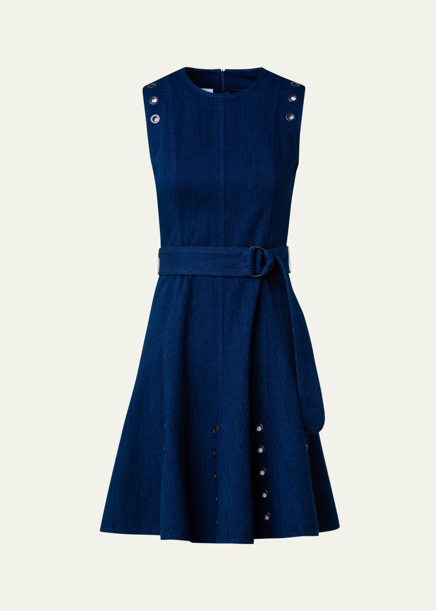 Akris Punto Belted Stretch Denim Short Dress with Eyelet Applications Ink Denim