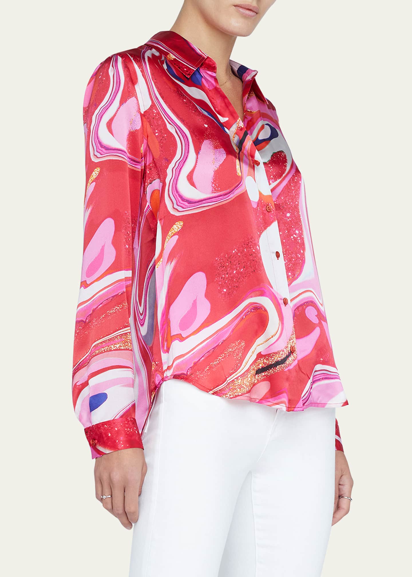 L'Agence Multi Tie-Dye Swirl Tyler Button-Front Silk Blouse - Bergdorf ...