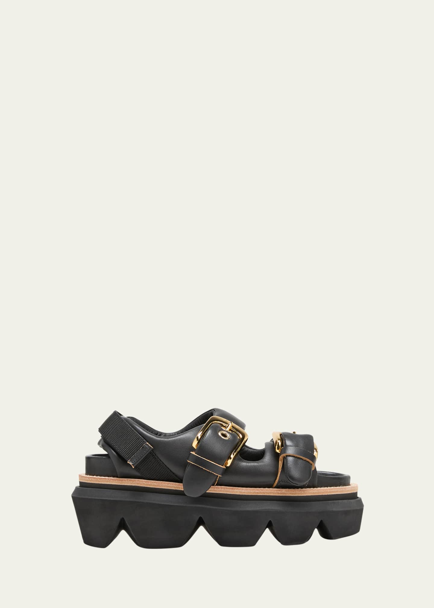 SACAI Leather Dual-Buckle Platform Sandals