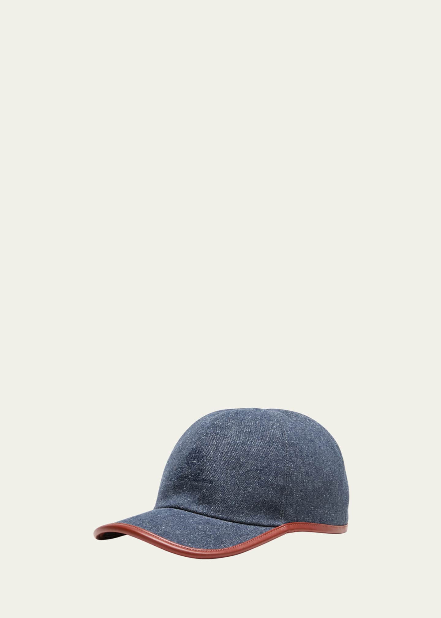 Loro Piana Men's Denim and Leather My Baseball Hat Image 1 of 4