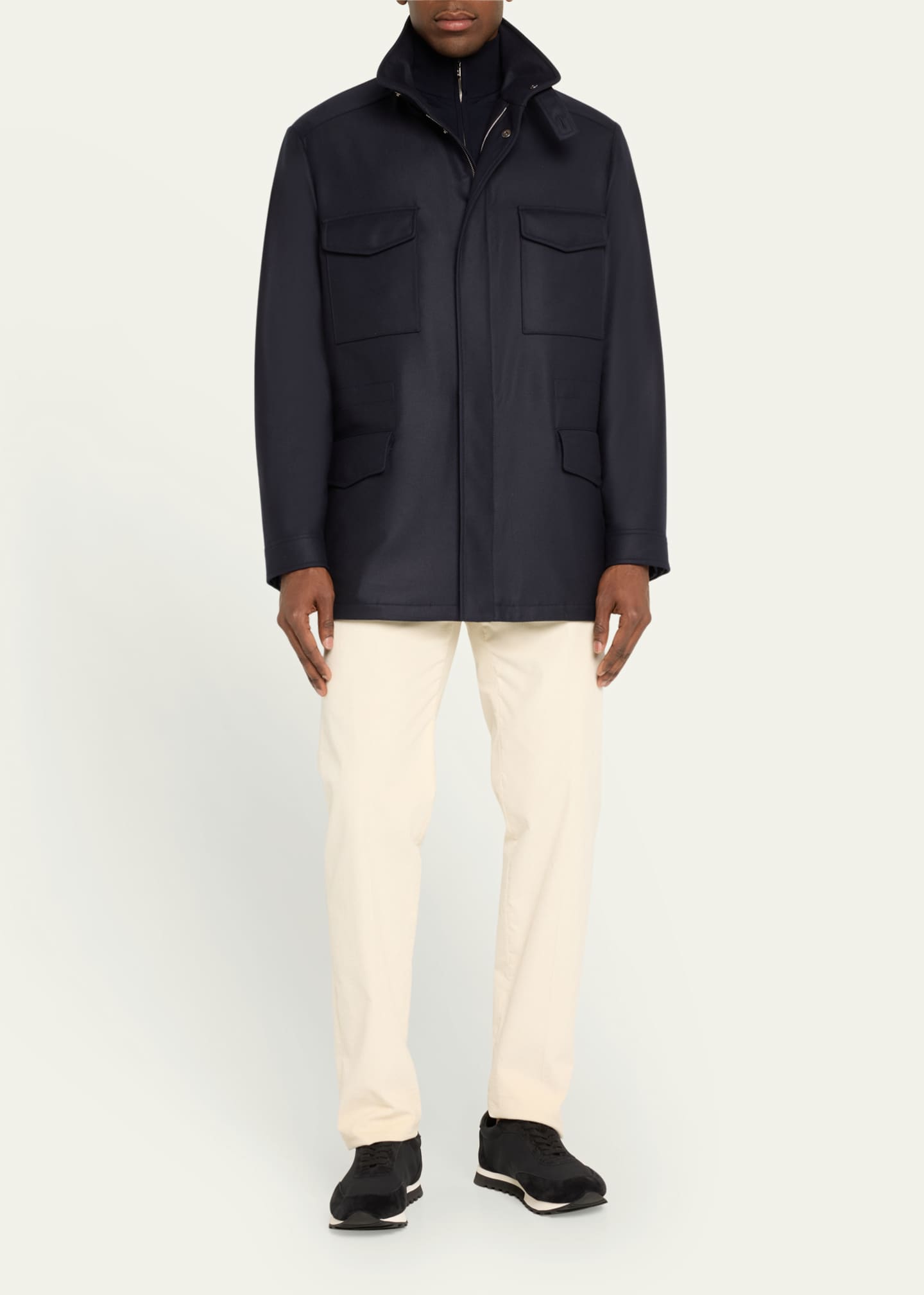 Loro Piana Men's Traveller Stand-Collar Wool Utility Coat Image 2 of 4