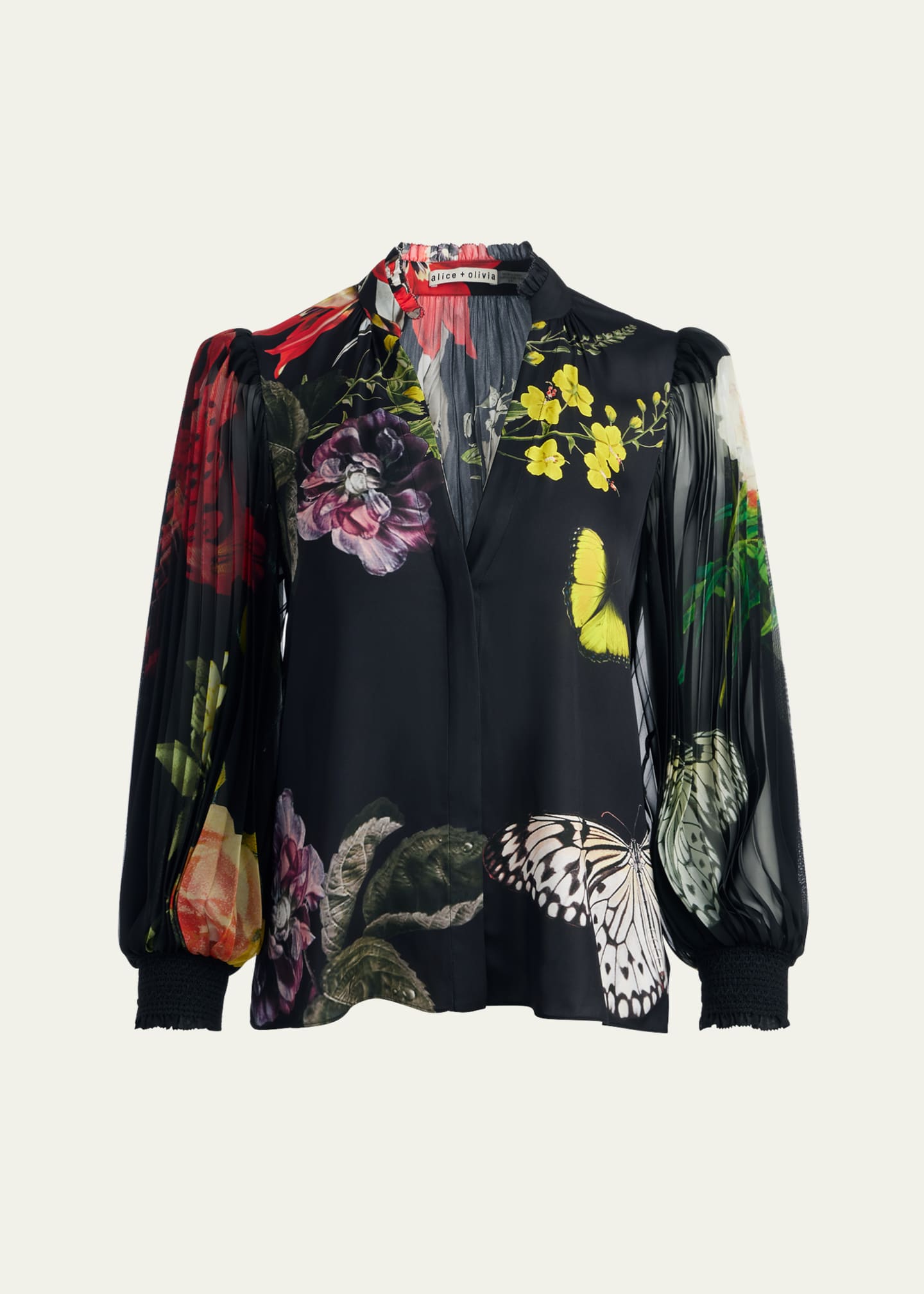 Alice + Olivia Ilan Essential Floral Pleated ButtonFront Blouse