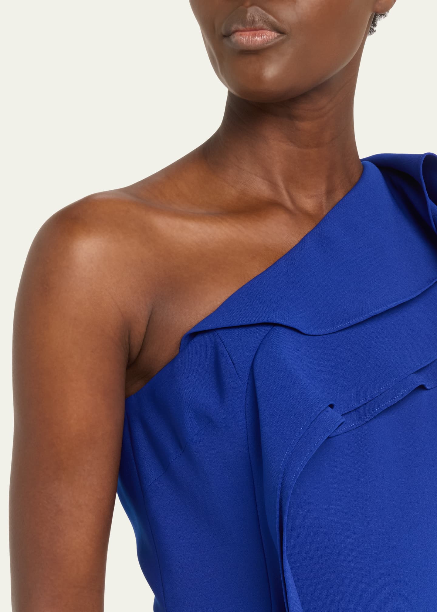 Rickie Freeman for Teri Jon Ruffle One-Shoulder Crepe Column Gown Image 5 of 5