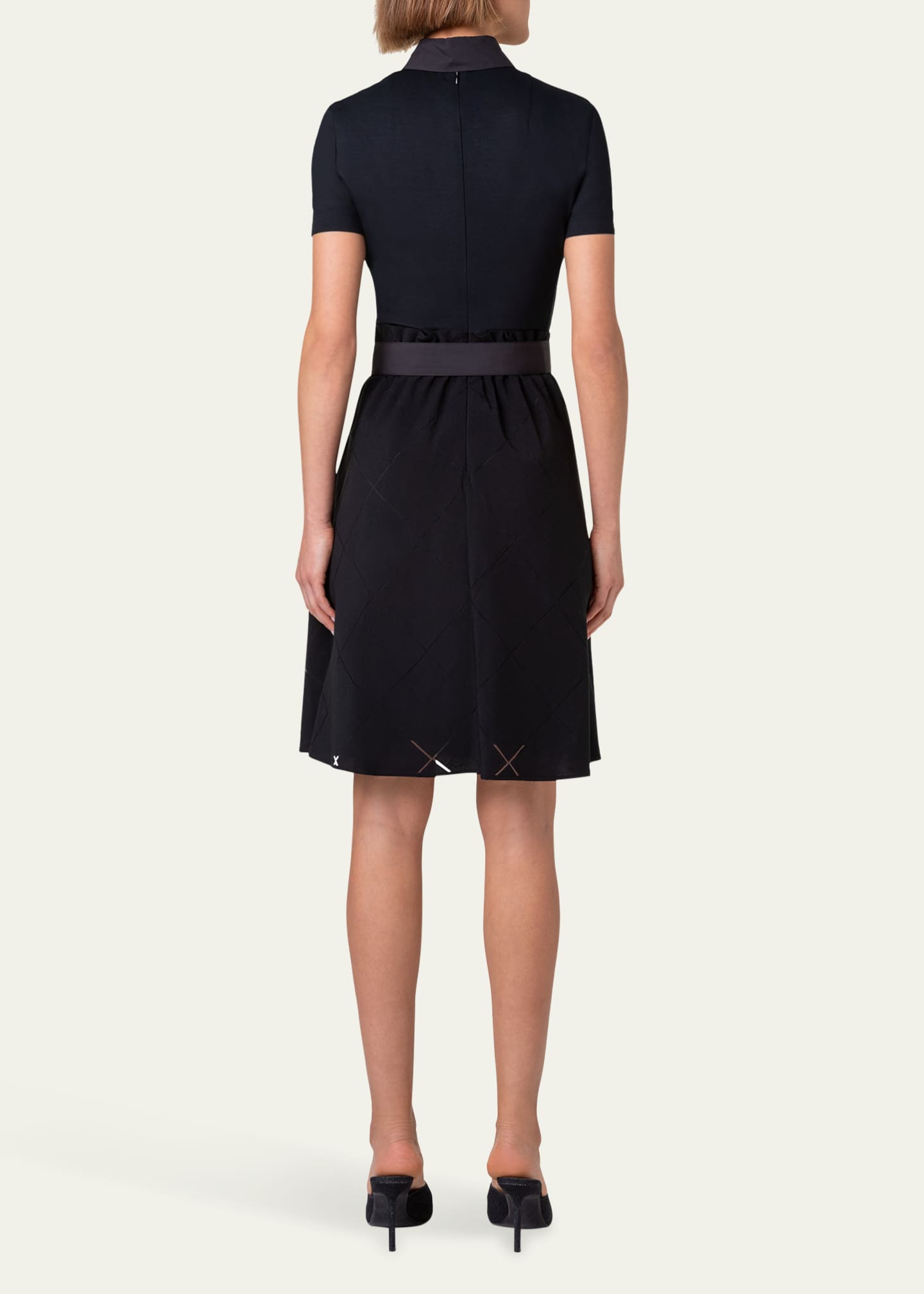 Akris punto Mix-Media Belted Grid Organza Skirt Midi Dress Image 3 of 5