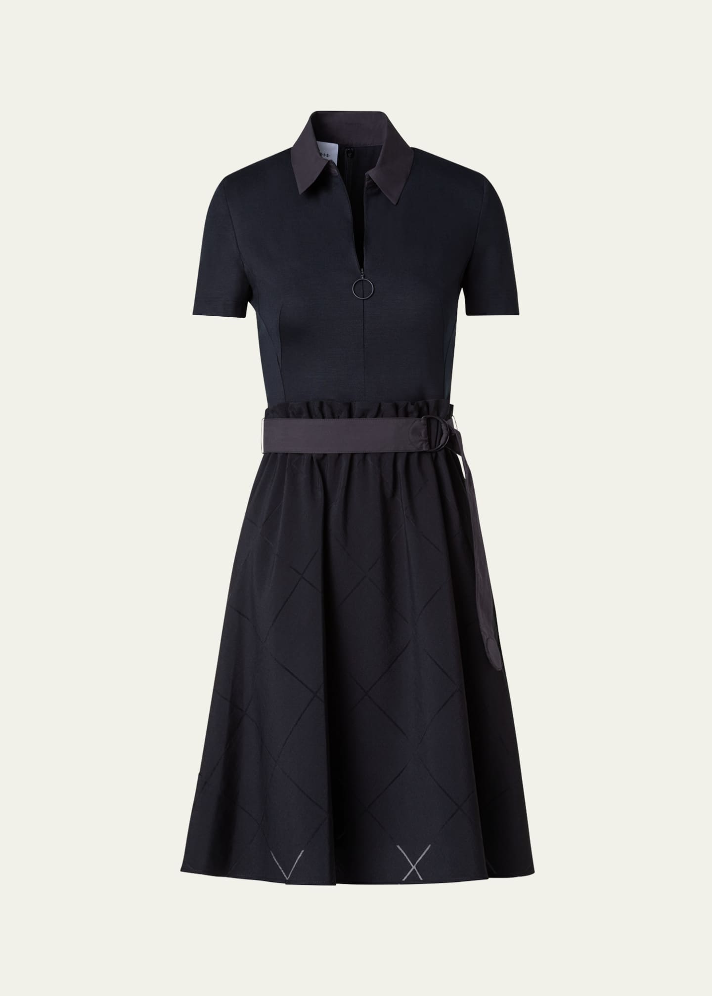 Akris punto Mix-Media Belted Grid Organza Skirt Midi Dress Image 1 of 5
