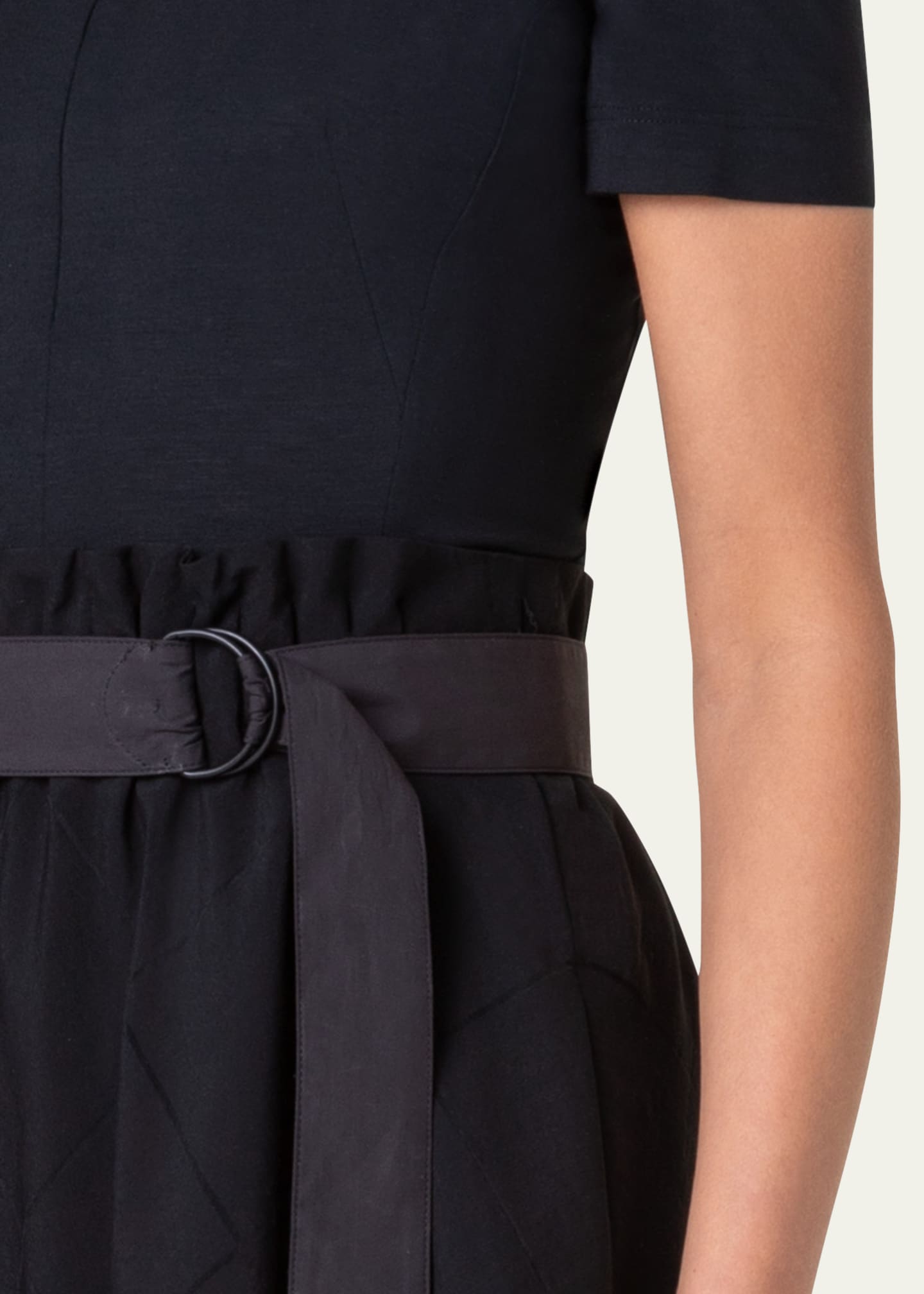 Akris punto Mix-Media Belted Grid Organza Skirt Midi Dress Image 5 of 5