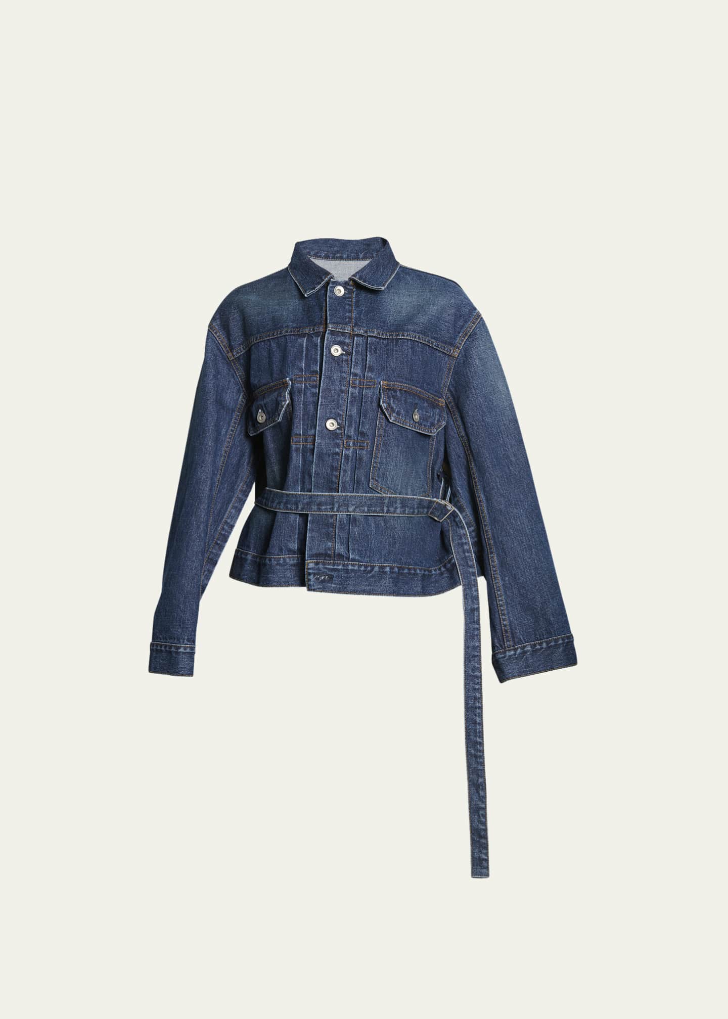 SACAI Long Sleeve Belted Denim Cape Jacket Bergdorf Goodman