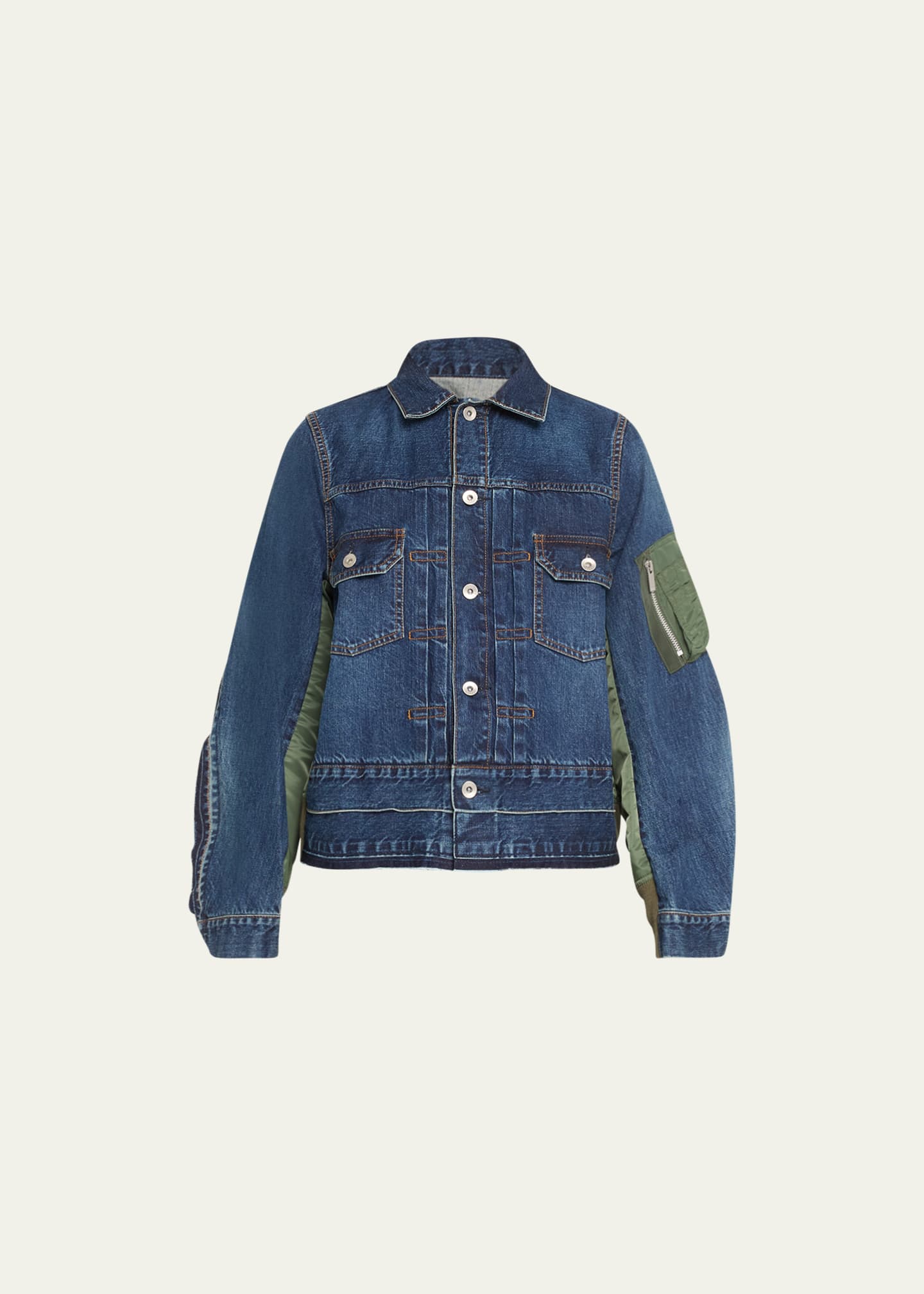 SACAI Nylon Back Denim Jacket Bergdorf Goodman