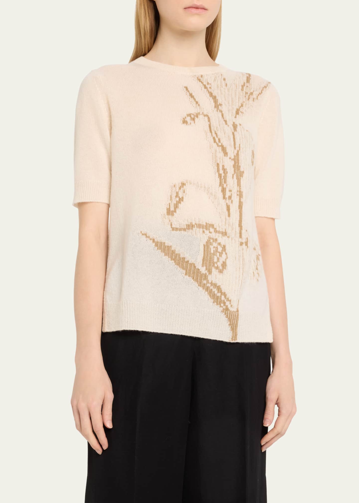 Lafayette 148 New York Crewneck Floral Intarsia Cashmere Sweater