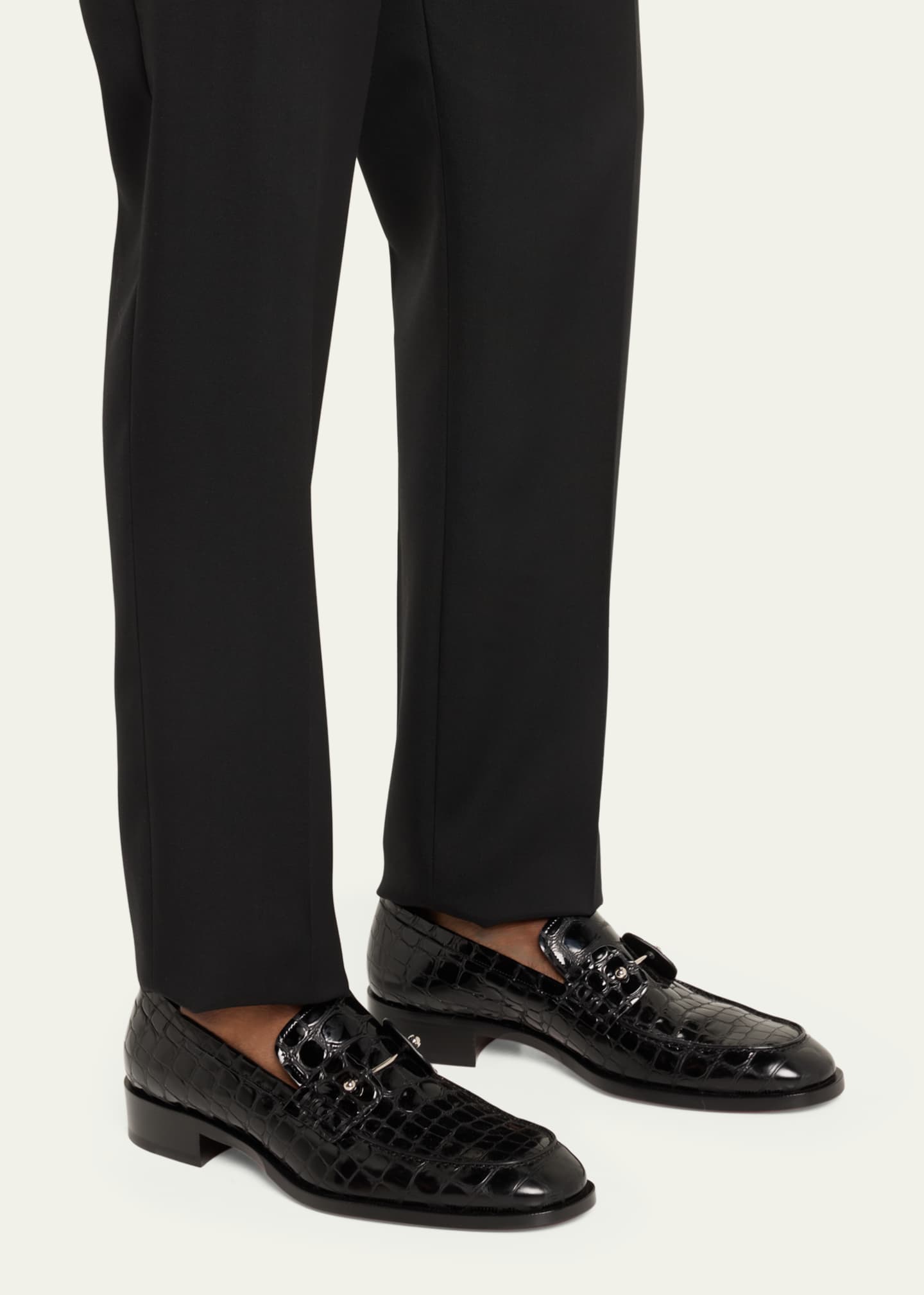 Christian Louboutin Men's Chambelimoc Croc-Embossed Leather Loafers Image 2 of 6