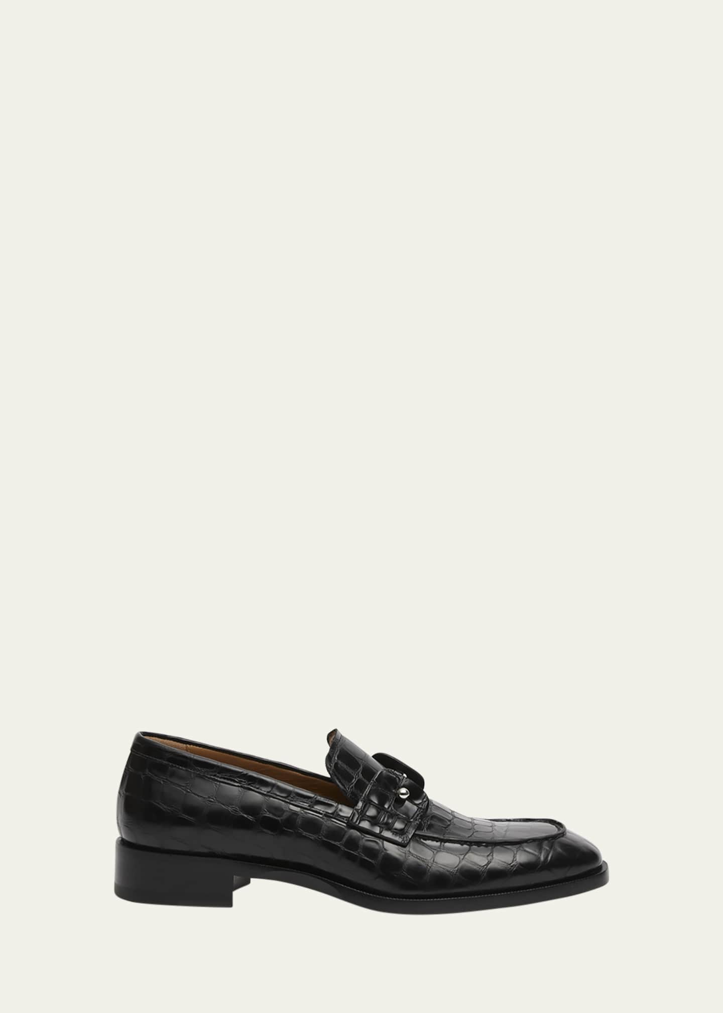Christian Louboutin Men's Chambelimoc Croc-Embossed Leather Loafers Image 1 of 6