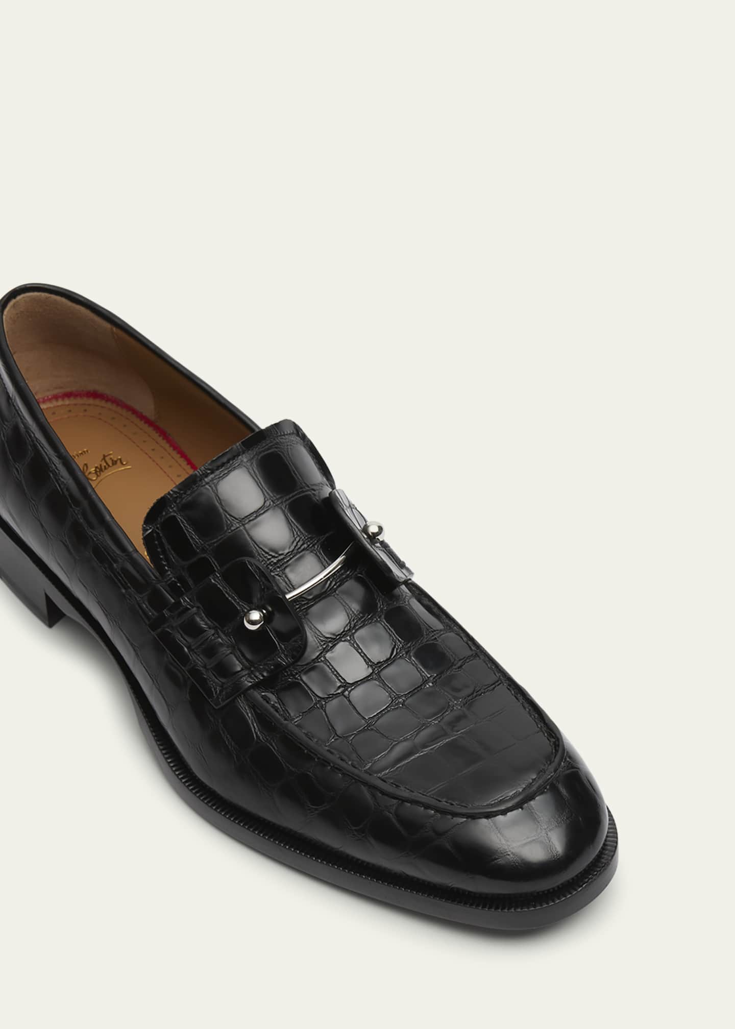 Christian Louboutin Men's Chambelimoc Croc-Embossed Leather Loafers Image 5 of 6