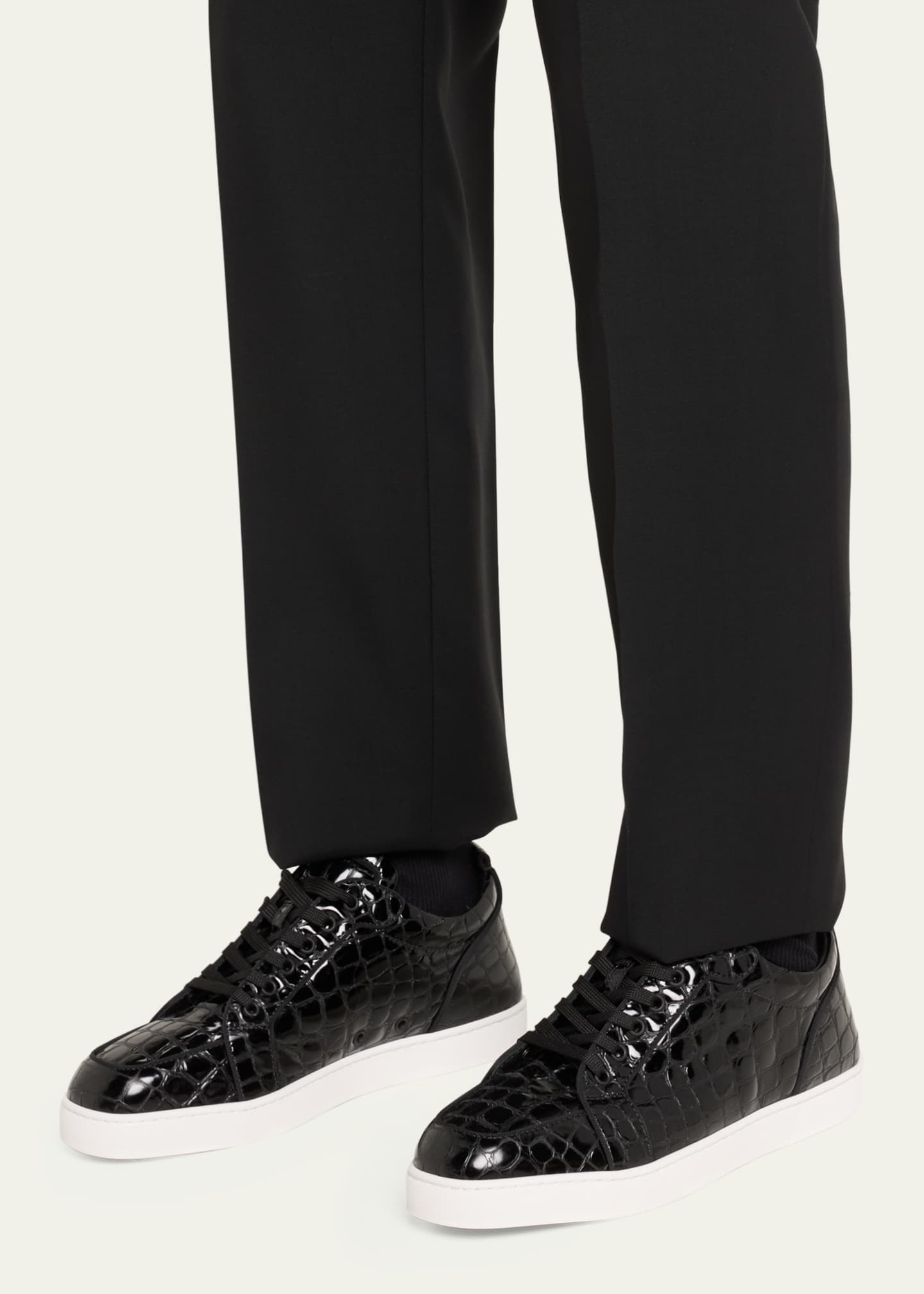 Christian Louboutin Men's Rantulow Orlato Croc-Effect Low-Top Sneakers Image 2 of 5
