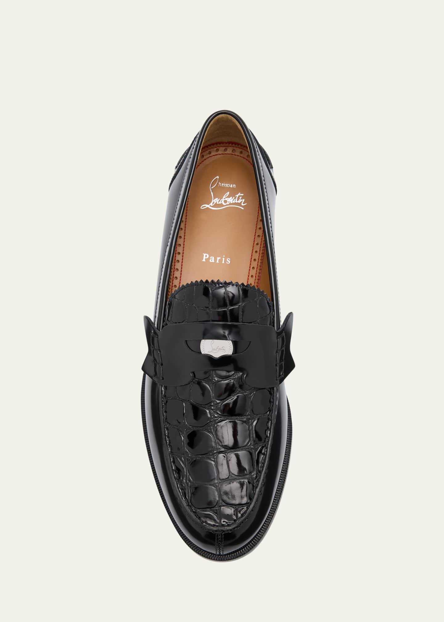Christian Louboutin Men's Alligator-Print Leather Penny Loafers Image 6 of 6