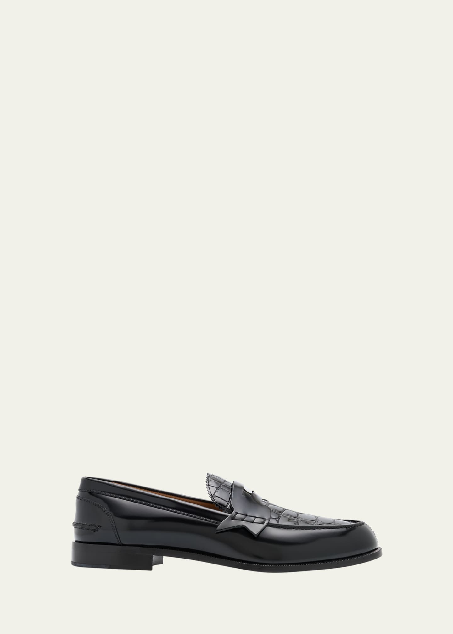 Christian Louboutin Men's Alligator-Print Leather Penny Loafers Image 1 of 6