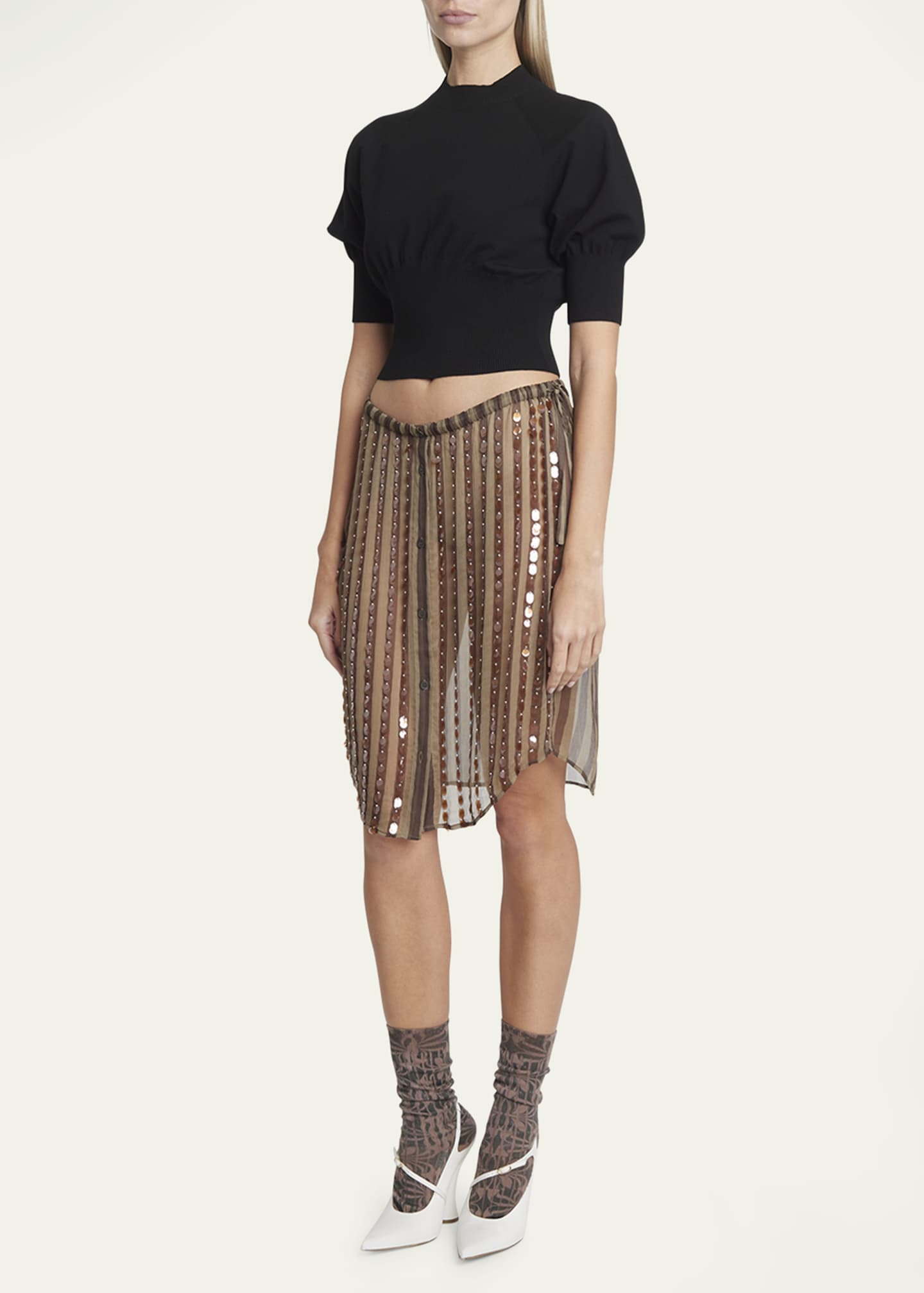Dries Van Noten Shirty Embellished Sheer Midi Skirt