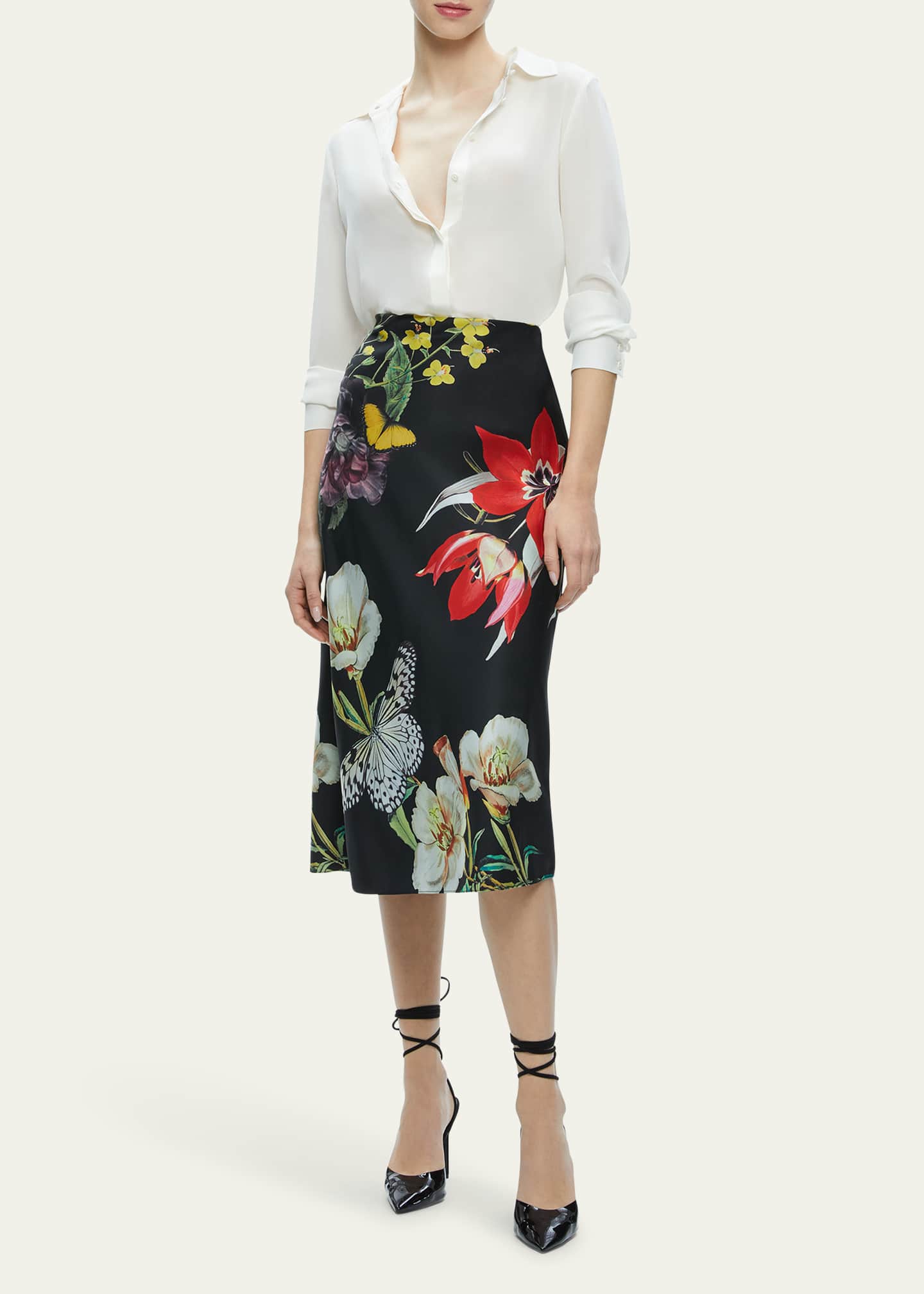 Alice + Olivia Maeve Midlength Slip Skirt in Shell Pink